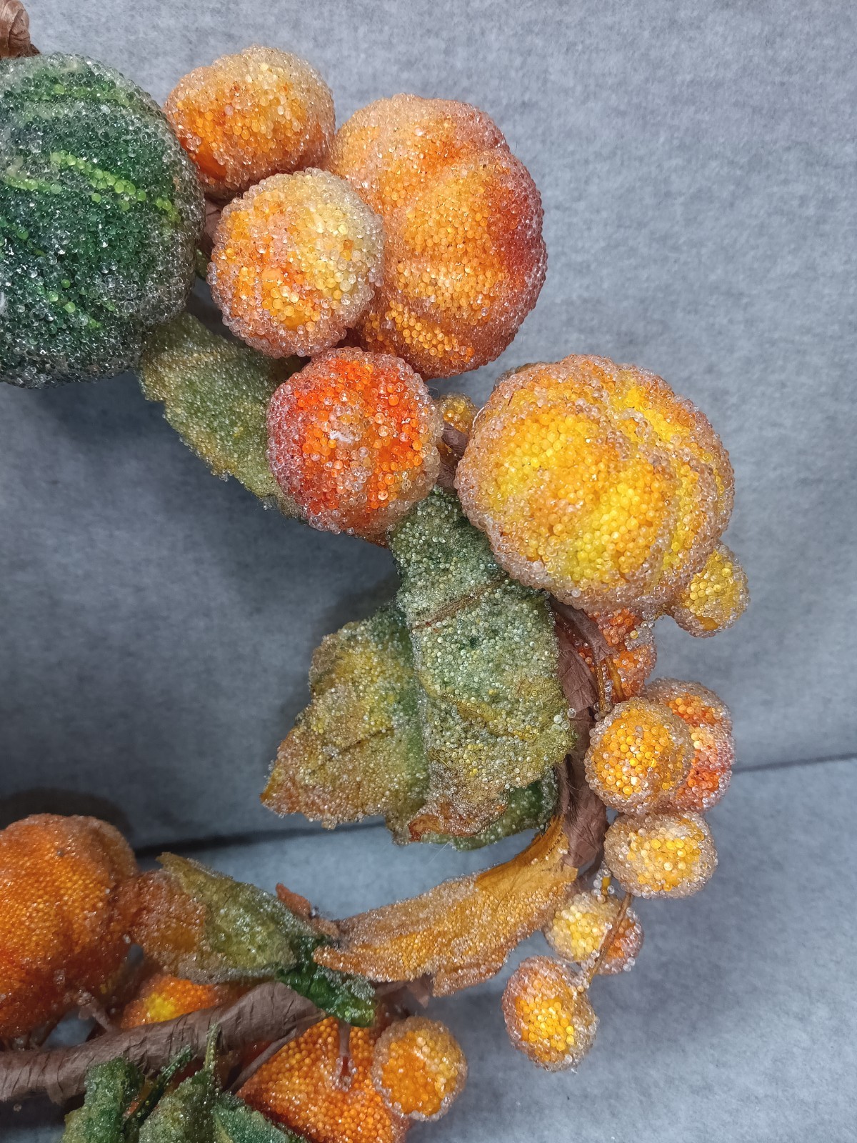 Pumpkin Candle Ring, Beaded, With Leaves, 10 Inch