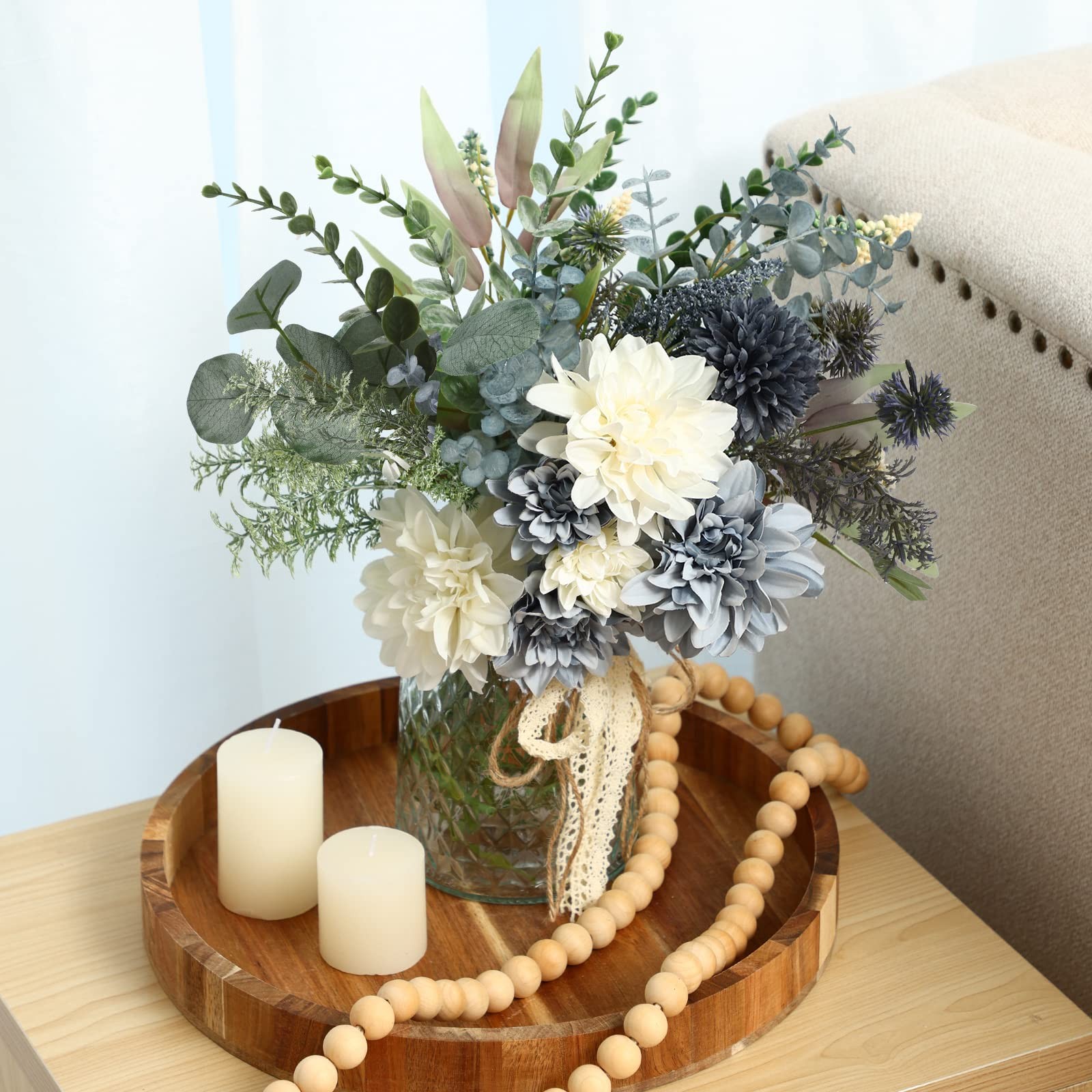 Artificial Flowers Vase Arrangement Farmhouse Home Decor Centerpiece 15.7in