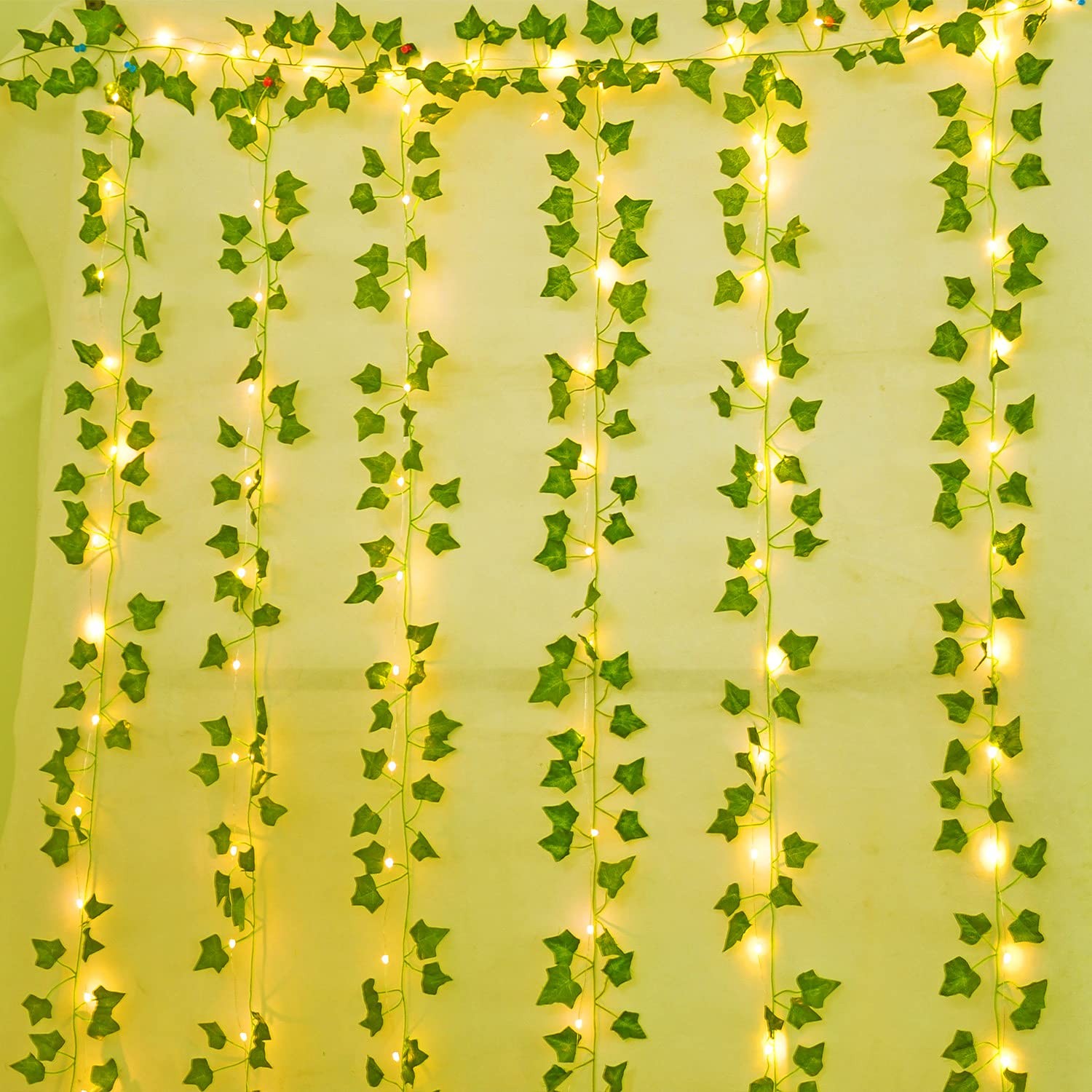 12 Pcs Artificial Ivy Garland Fake Vines with 65 Ft Lights String (200 ) Deco…
