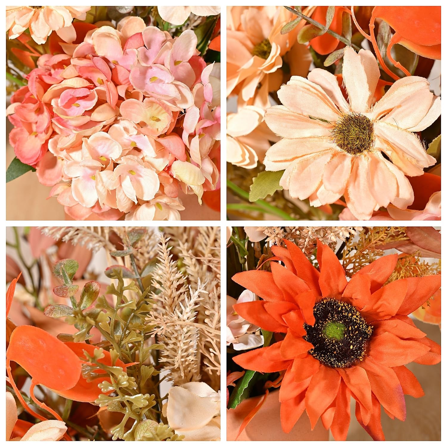 Artificial Fall Flowers Bouquet With Vase Faux Daisy Sunflower Table Centerpiece
