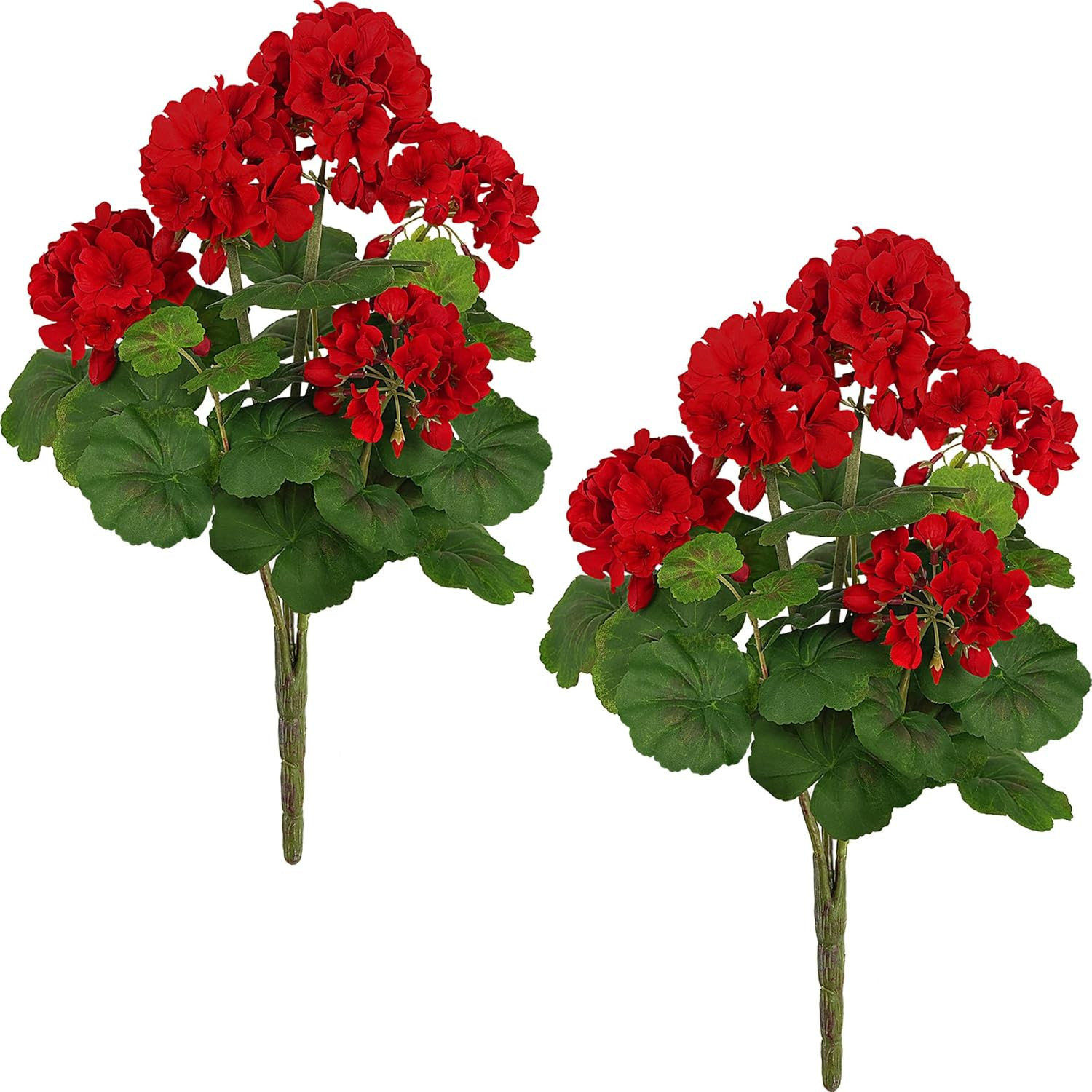2 PCS 18″ Artificial Geraniums for Outdoors, UV Resistant Red Silk Flowers for W