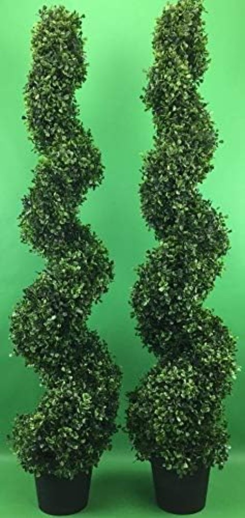 VOPVZVKO 4′ UV Rated Artificial Spiral Boxwood Topiary – Set of 2, Free Returns!