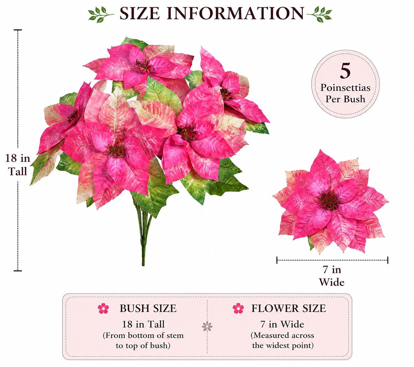 Pink Poinsettia Bush Faux Christmas Flowers Holiday Floral Bush Artificial Poins