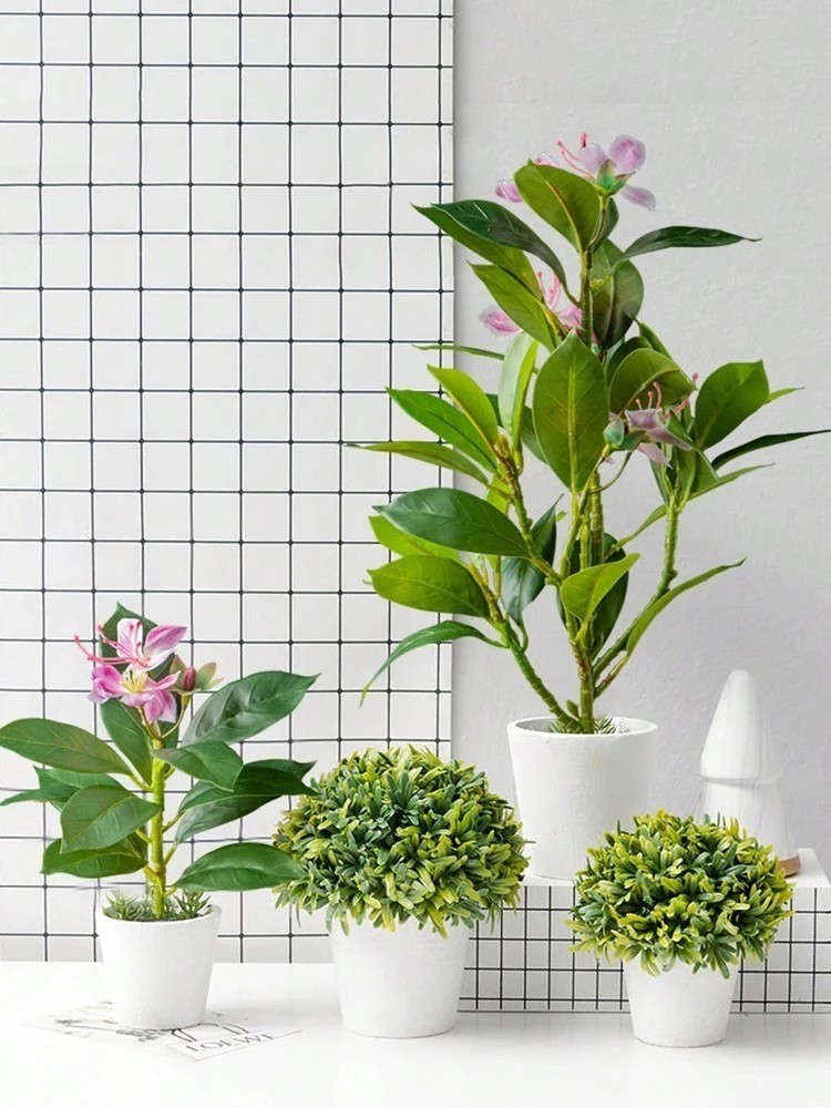 21-31cm Artificial Azaleas Plants Fake Rubber Tree Tropical Palm Leaves Faux