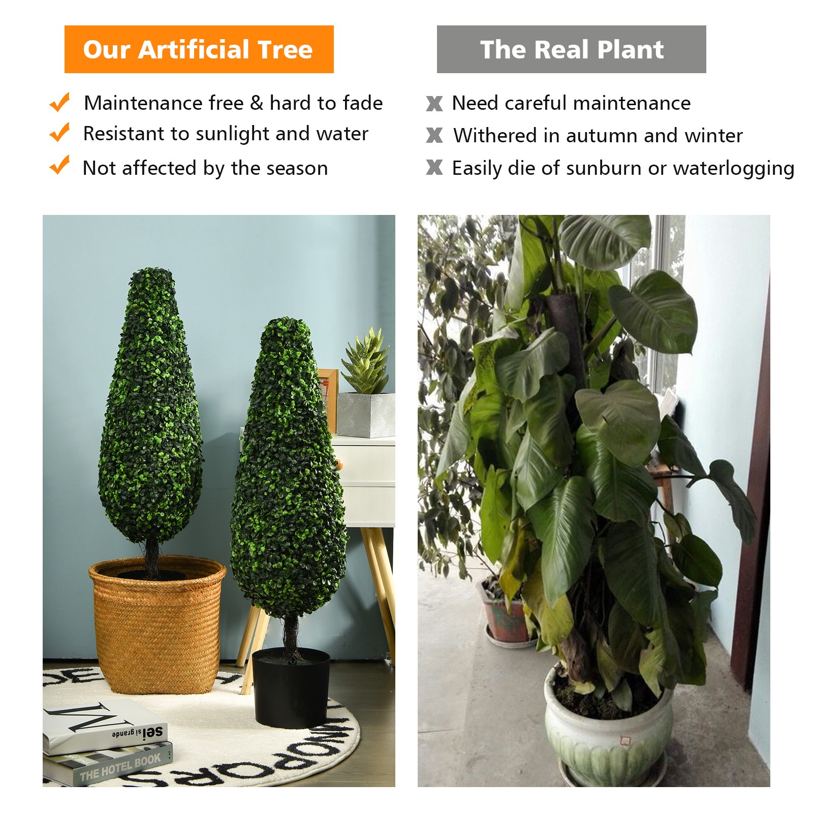 Costway 2 Pack 3FT Artificial Tower Topiary Tree UV Resistant Indoor Outdoor