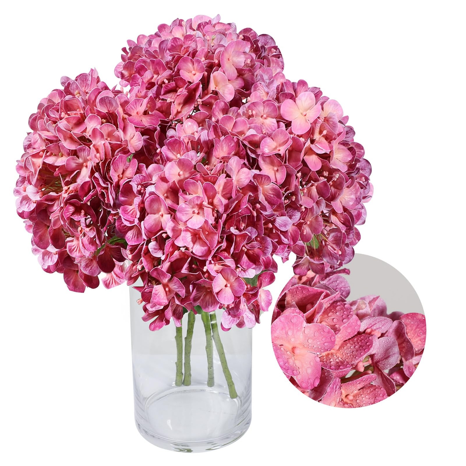 Hydrangea Artificial Flowers 4 Pcs 20″ Magenta Latex Real Touch Hydrangea Flo…