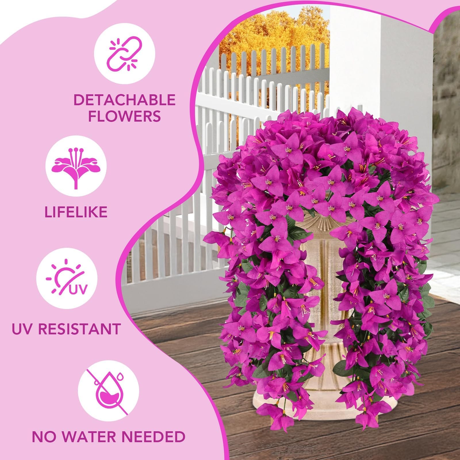 Alotiki Artificial Bougainvillea Flowers for Outdoor Plant,12 pcs Faux Hangin…
