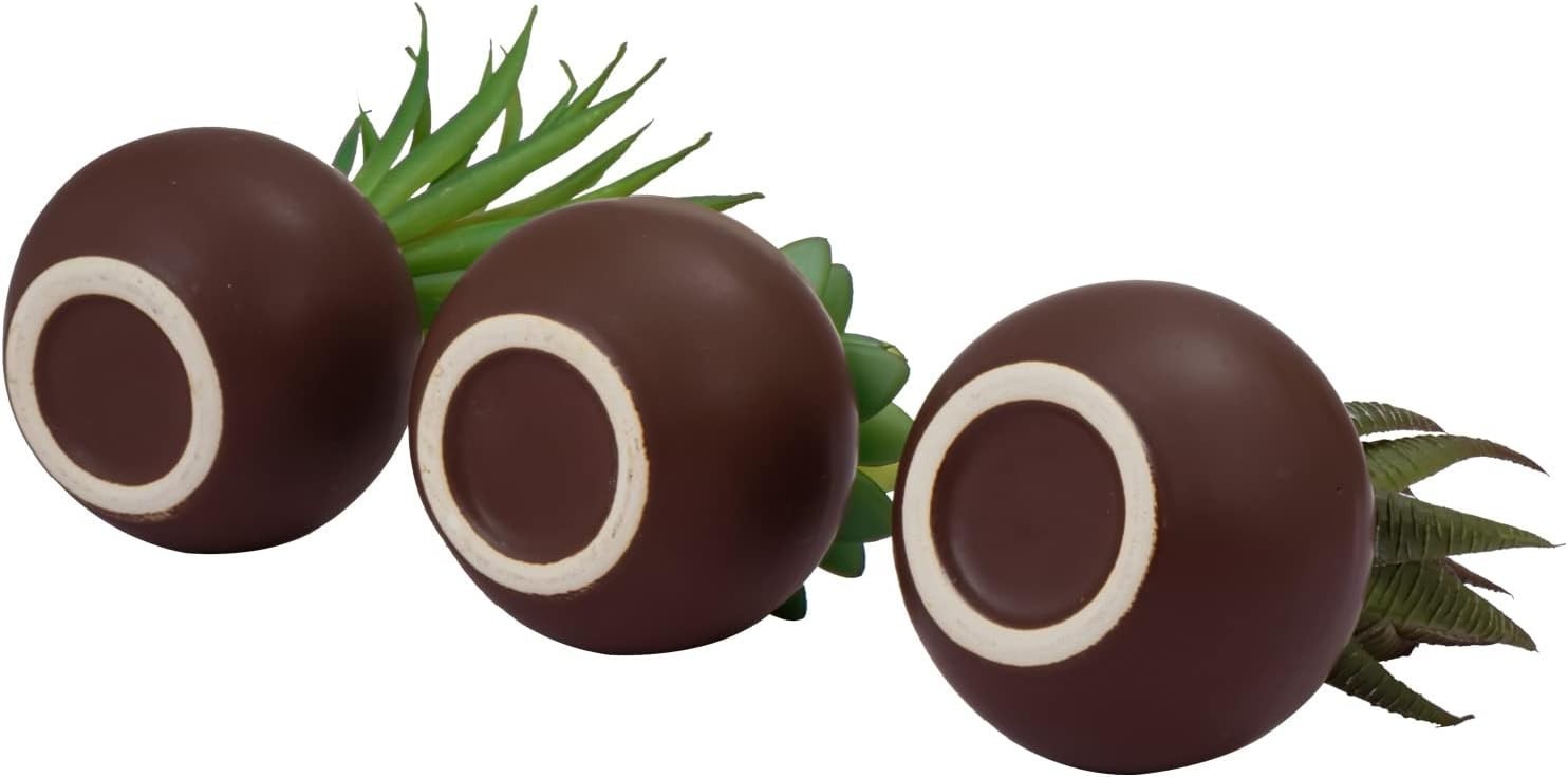 MyGift Set of 3 Potted Artificial Mini Succulent Plants in Brown Round Pots