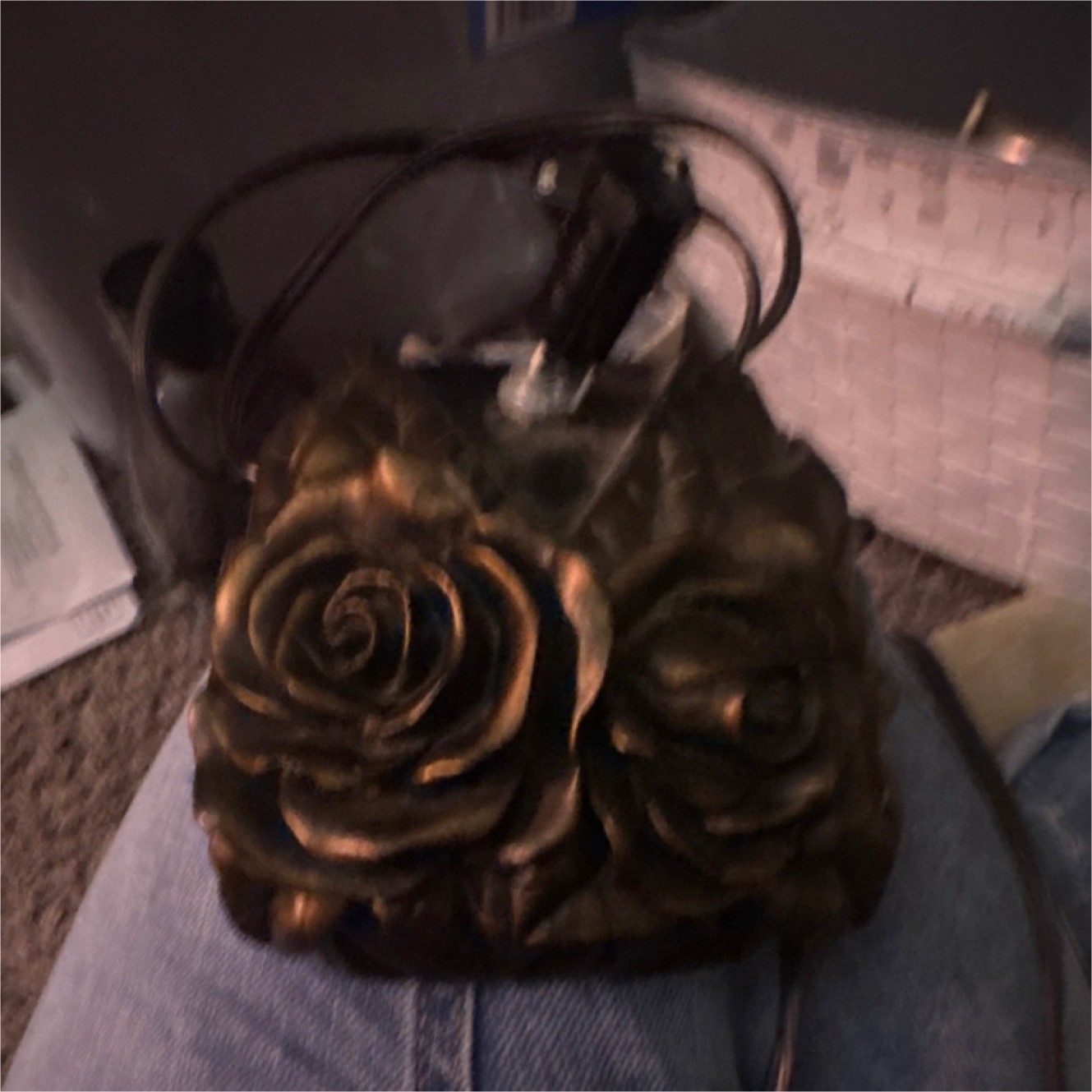 Vintage Style Rose Flower Lamp Base Bronze Gold Floral Decorative Lighting