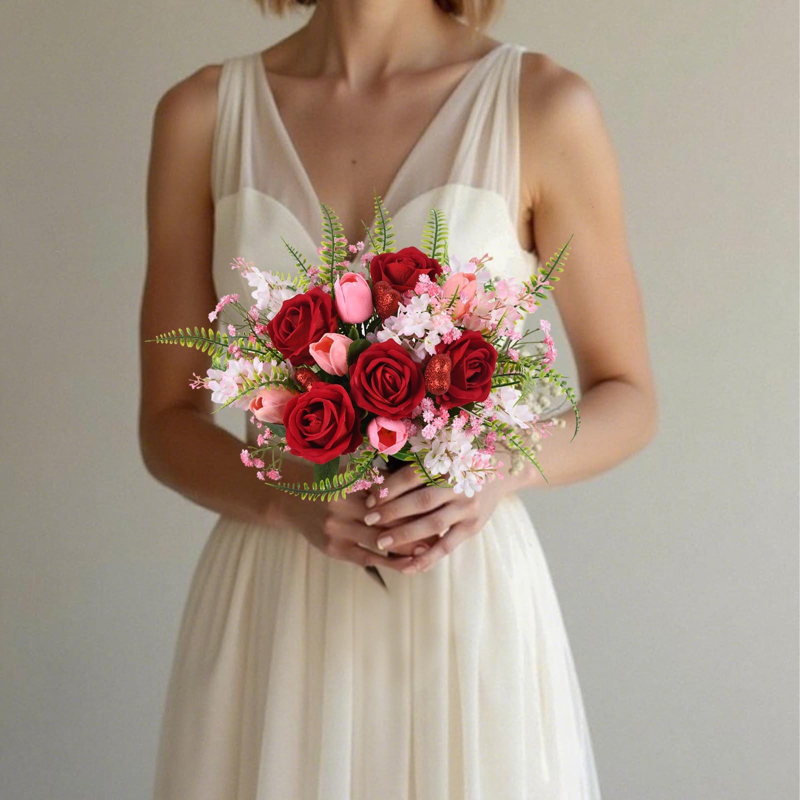 1 PC Valentines Day Decorations Artificial Flower Bouquet Red 13.67″