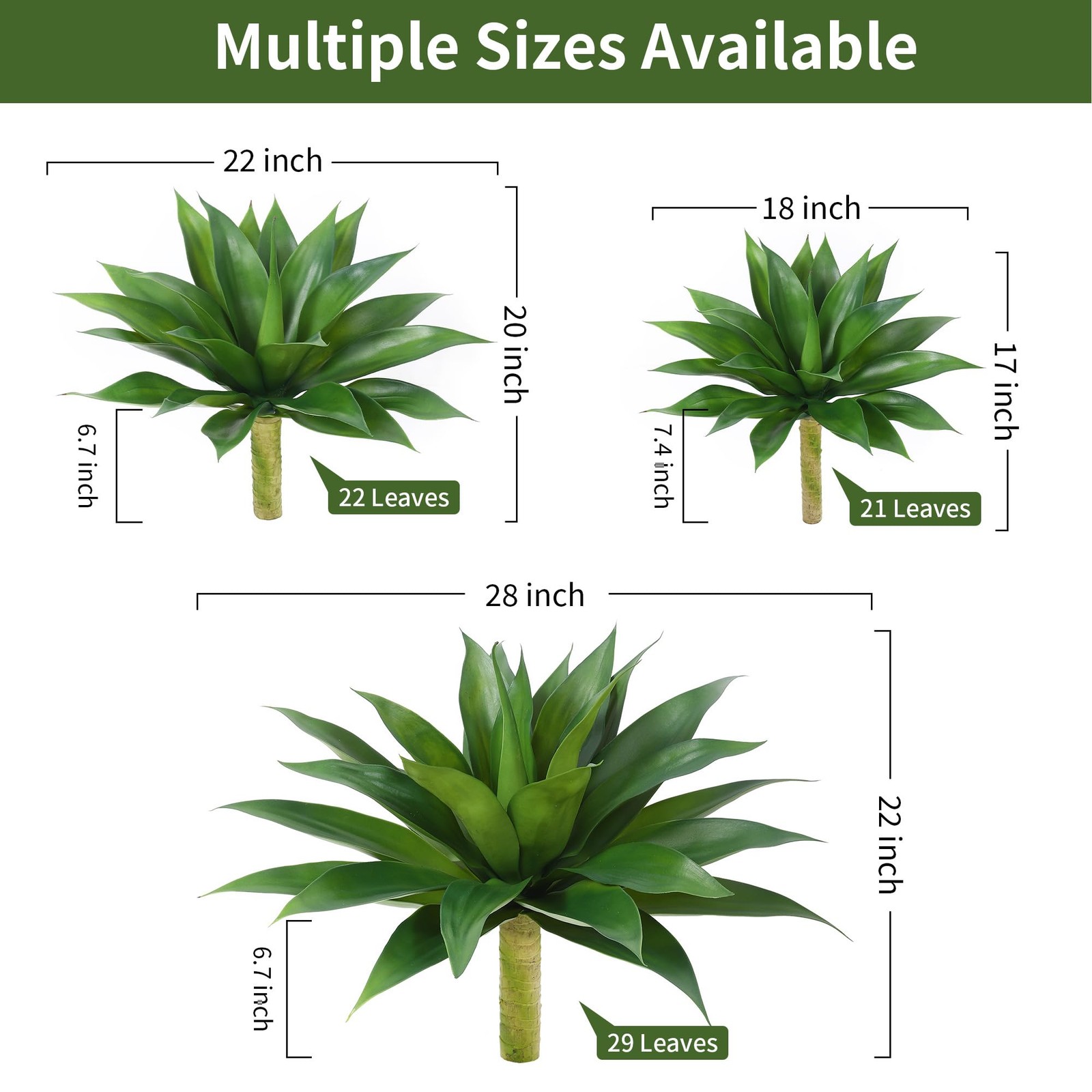 28 Inch Artificial Agave Plant Set of 2, Realistic Faux Succulents with Vibra…