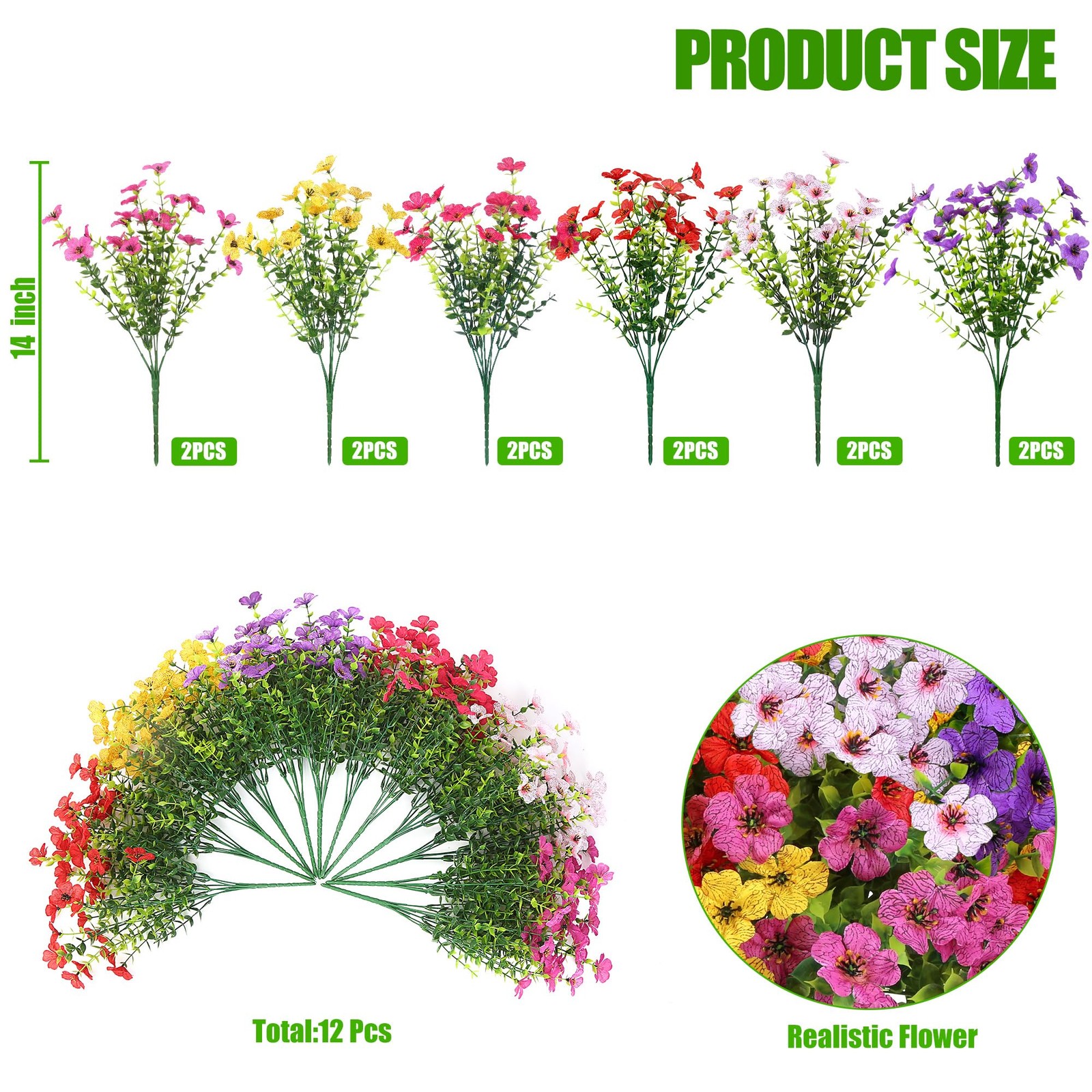 Sggvecsy Artificial Flowers for Outdoors 12 Bundles Realistic Faux Plants UV …