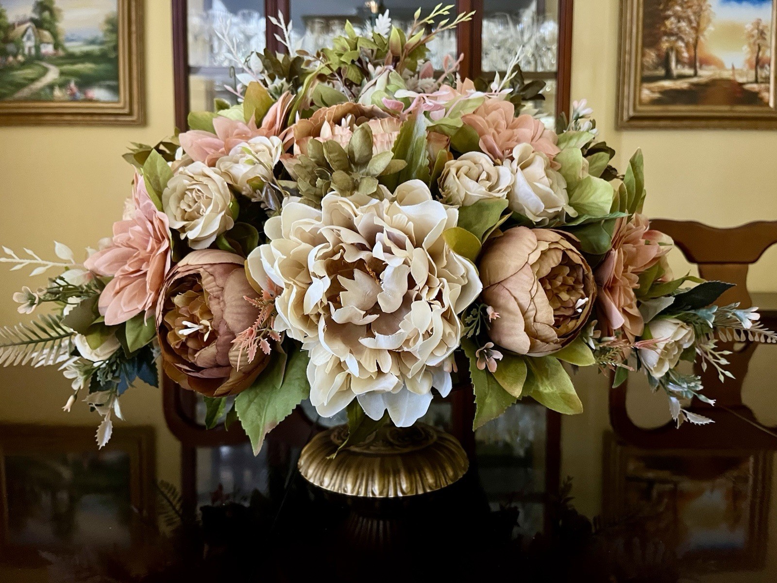Brown Peony And Cream Chrysanthemum Floral Arrangement Year Round Floral