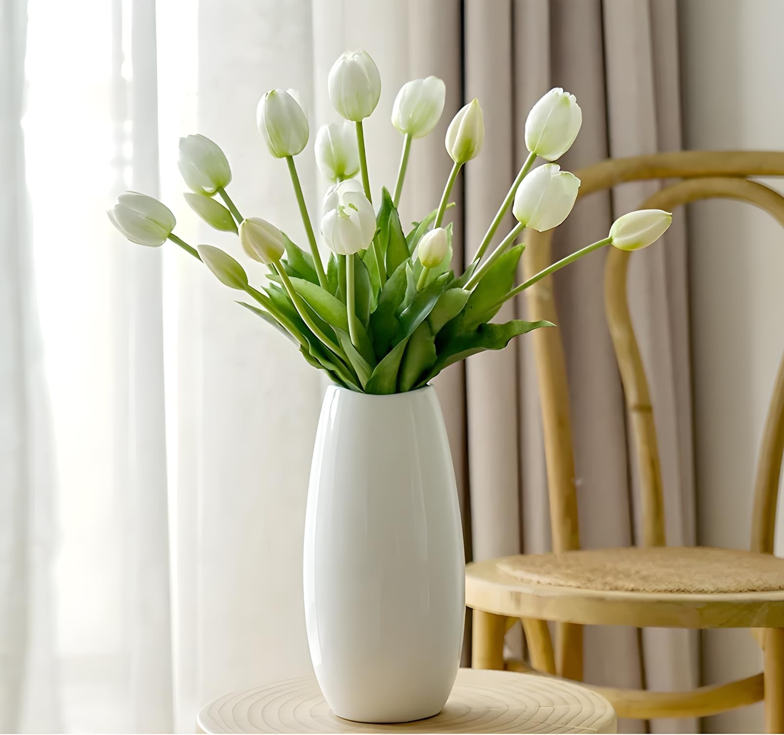 15 Pcs White Tulips Artificial Flowers Faux Tulips Real Touch Latex Fake Flow…
