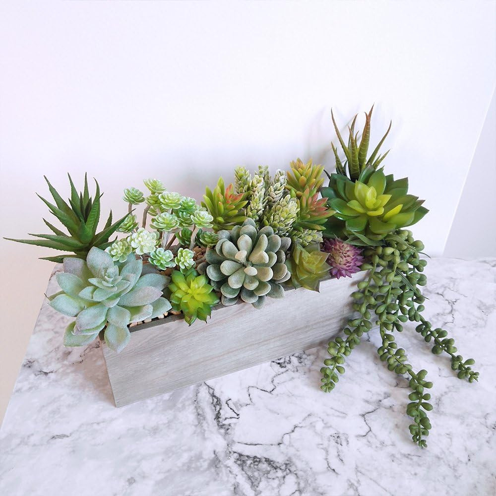 Winlyn 6 Pcs Unpotted Fake Succulents Assorted Faux Succulent in Different Green