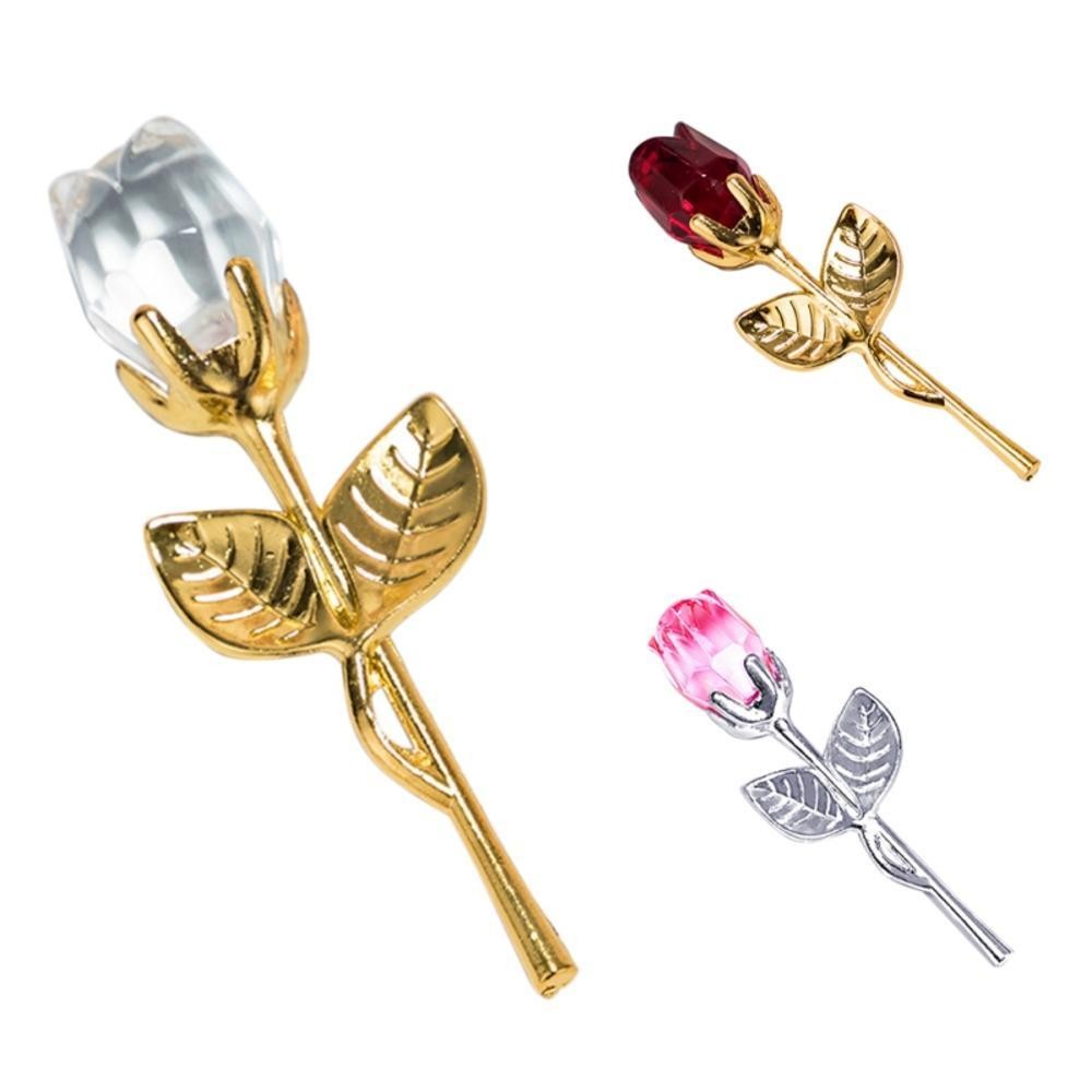 Valentines Day Gift Crystal Glass Rose Artificial Flower Silver Gold Rod Rose
