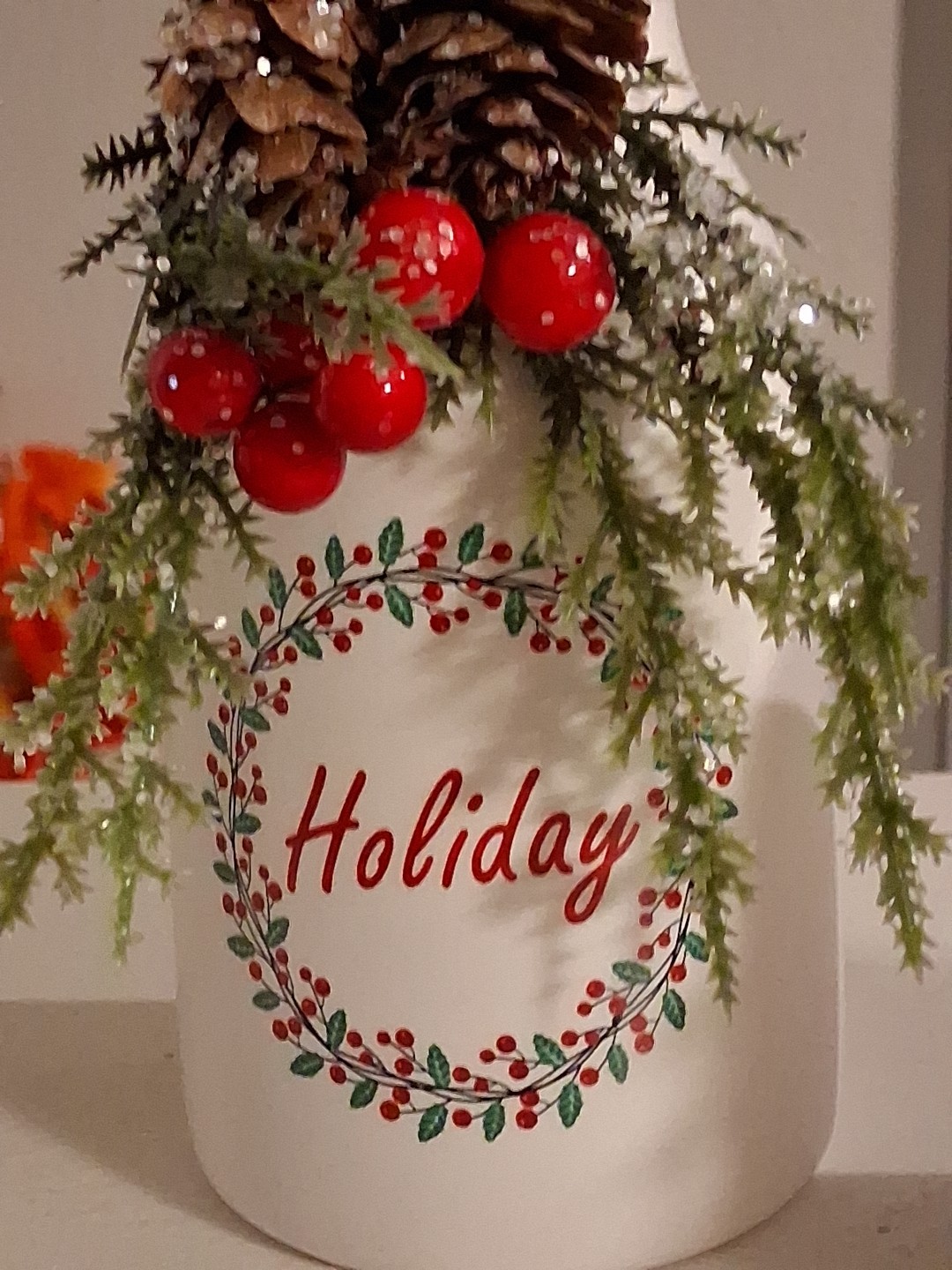 Christmas Vase 3-Piece Set Trimmed with Multi Holiday Trim White