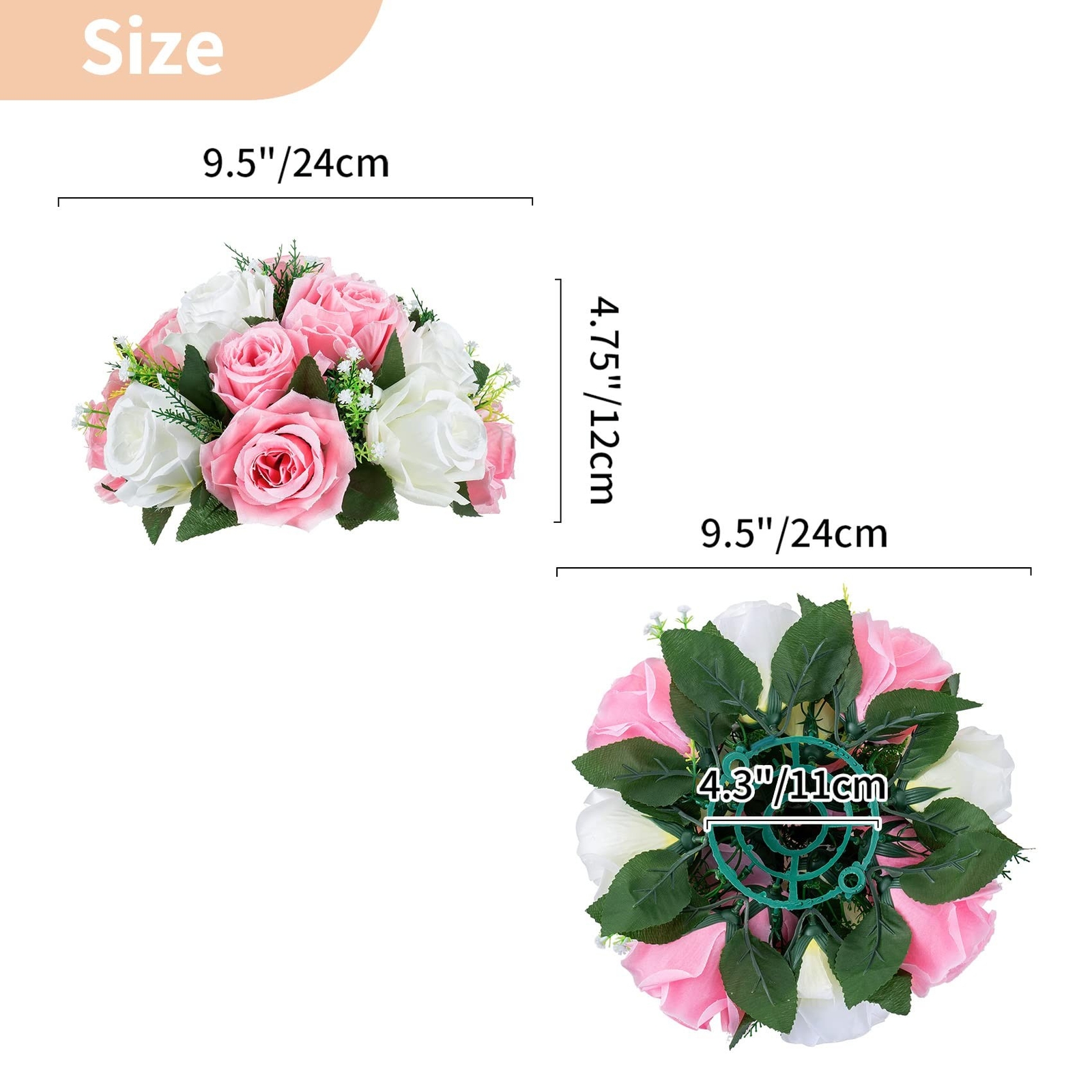 NUPTIO Pcs of 2 Fake Flower Ball Arrangement Bouquet,15 Heads Plastic Roses w…