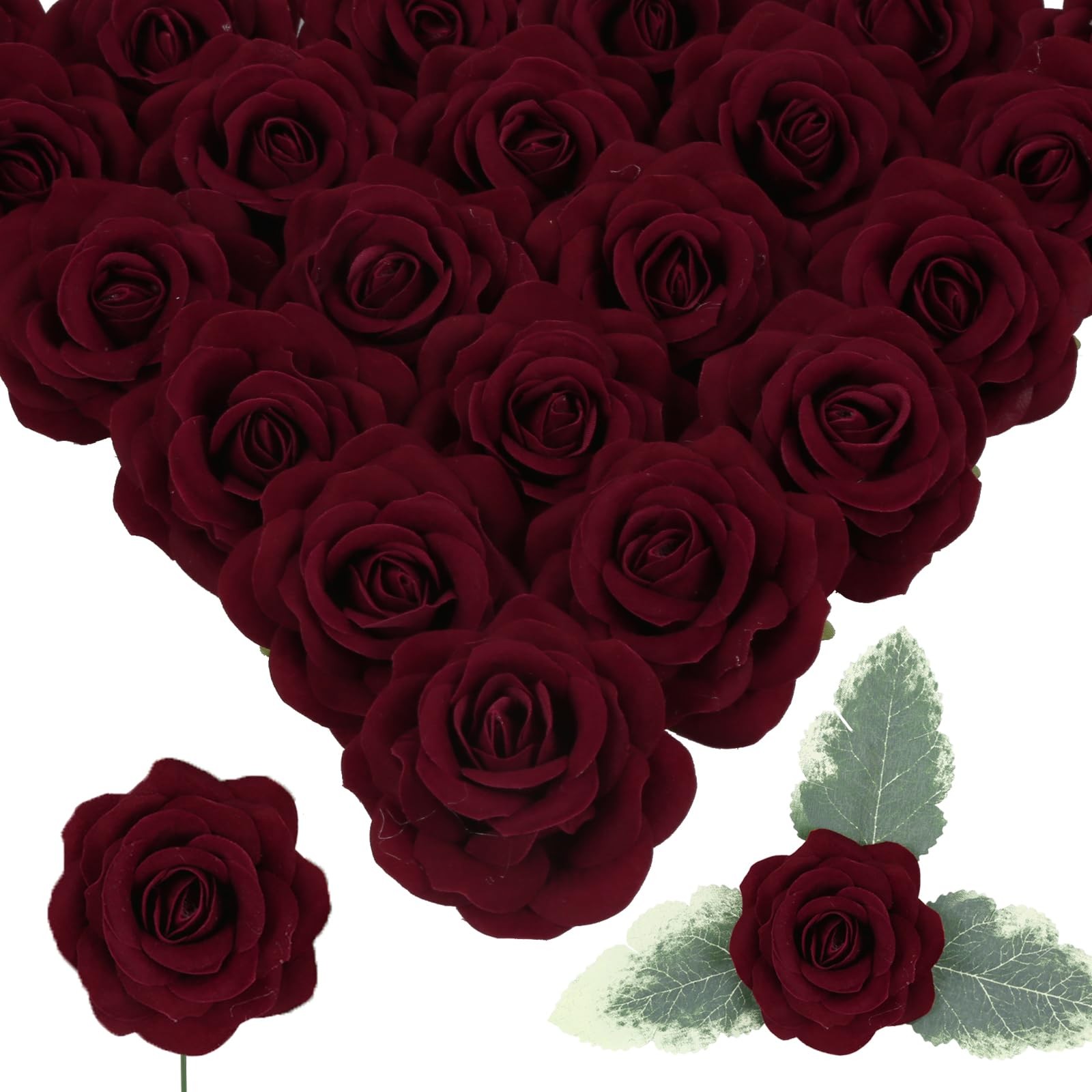 25 PCS Rose Artificial Flower Heads 7 CM 2.75 In Velvet Burgundy Wedding DIY