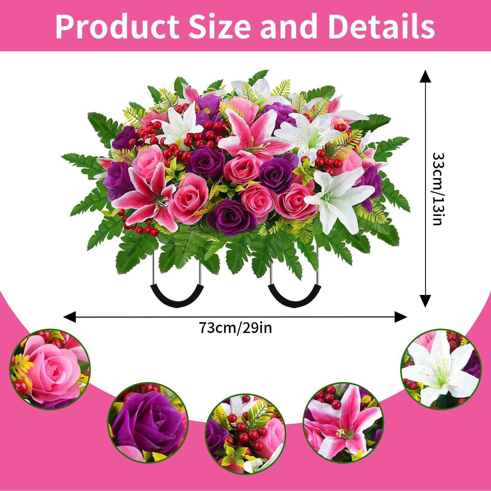Large Headstone Flower Saddle – Cemetery Flowers for Grave Saddle Flowers for…