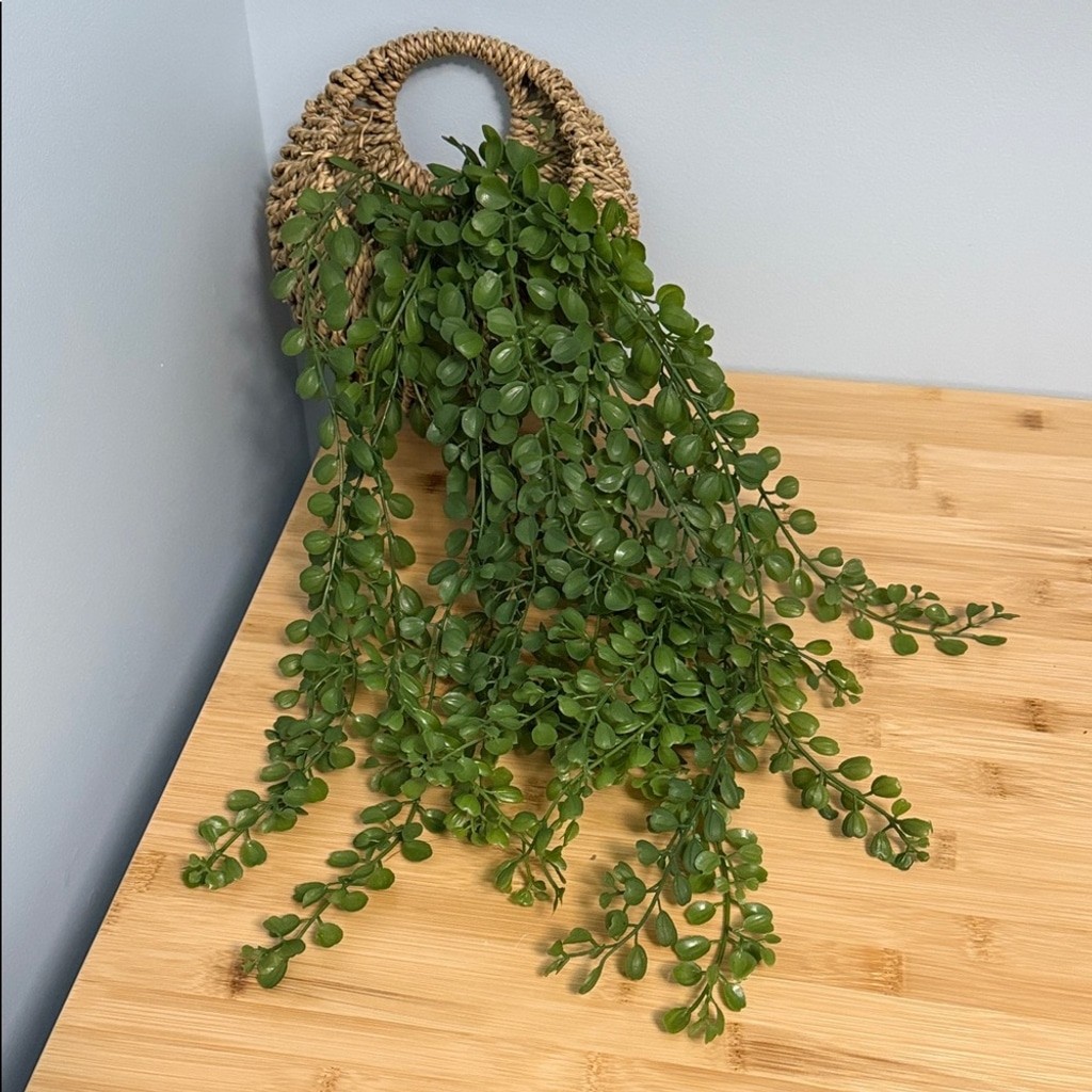 Fake Greenery in Hanging Woven Basket Dorm, Room, Apartment Decor