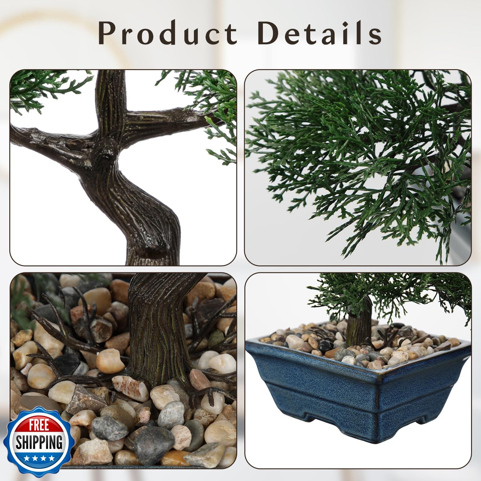 Artificial Bonsai Tree Juniper Faux Plants Indoor Fake Plants Decor with Blue