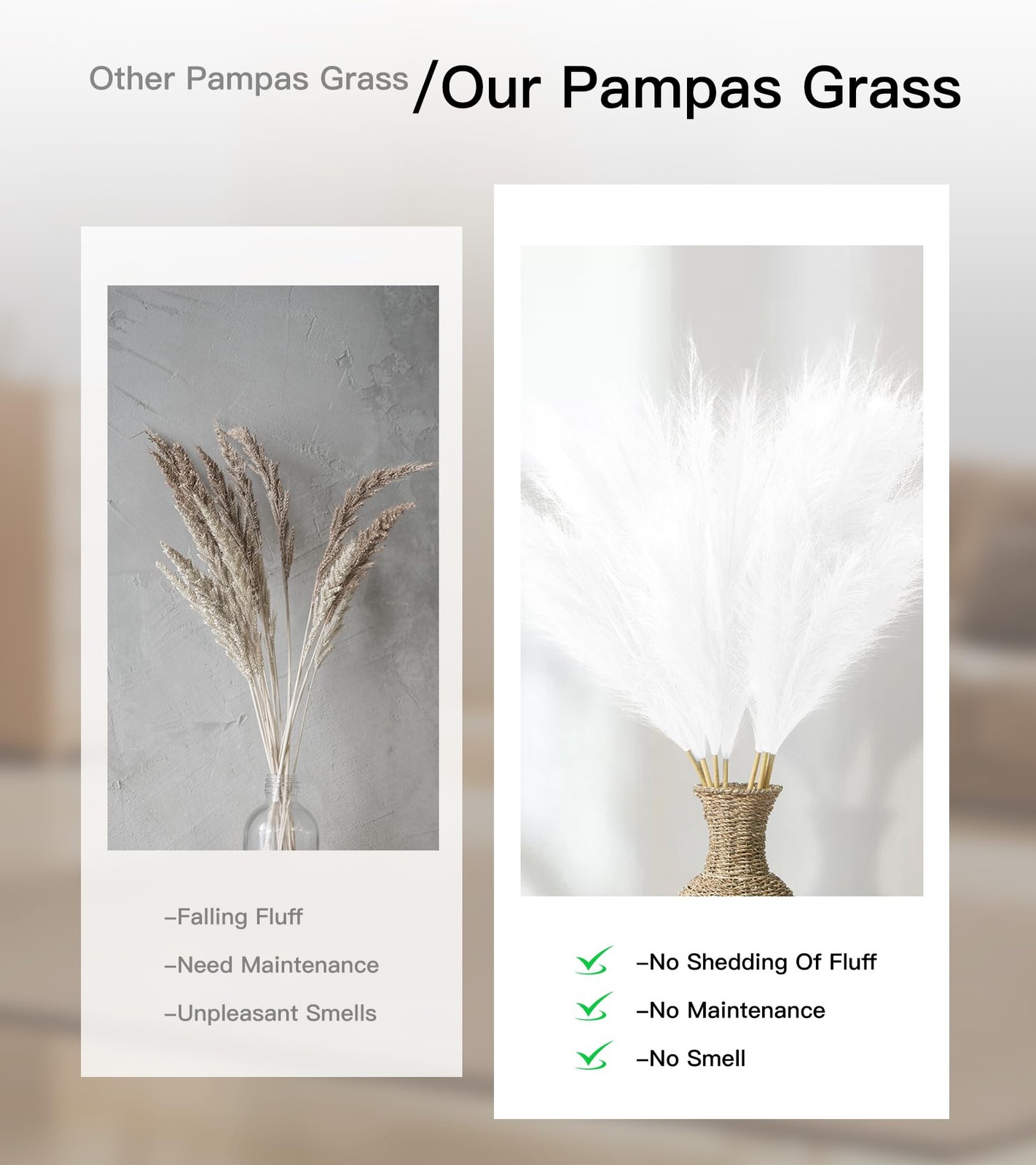 9 Pcs 45″ Tall Pampas Grass White Decor, Long Stem Artificial Flower Floor Va…