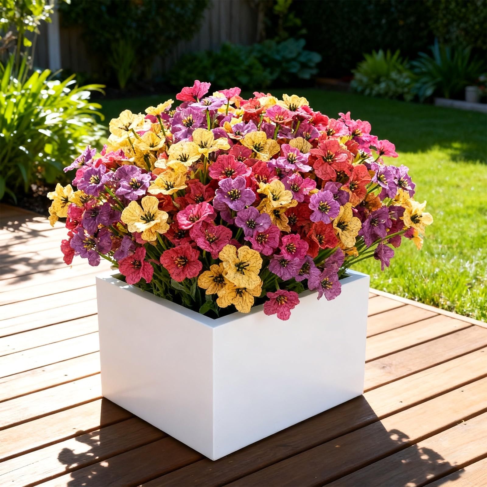 24 Bundles Artificial Flowers Outdoor Faux Plants UV Resistant Silk Plastic Gard