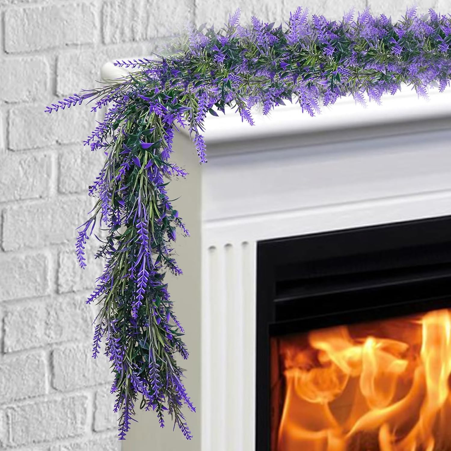 6Ft Purple Lavender Artificial Garland Decor, Spring Summer All Year Lavender De