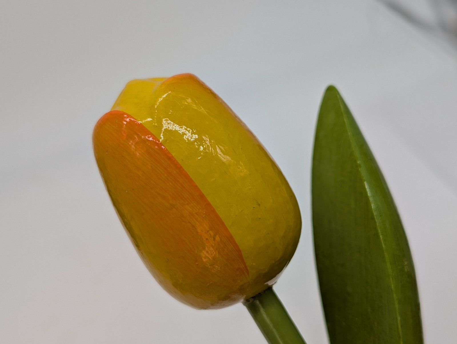 Hand Carved and Painted Wooden Flower Tulip Yellow Tiqets Holland Dutch In Base