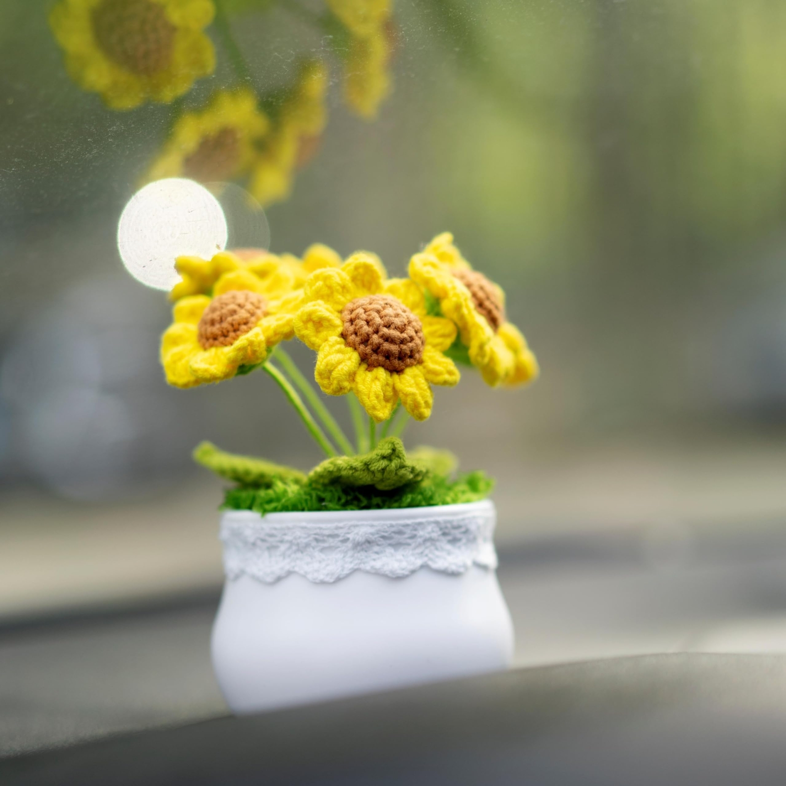 SUNFLOWER CROCHET FLOWERS 6HEAD POTTED KNITTED ARTIFICIAL SUNFLOWERS DESK DASHBO