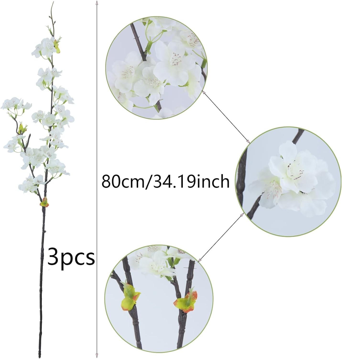 3 Pcs Artificial Cherry Blossom Flower Pink Silk Peach Flowers Bulk Plum Blossom