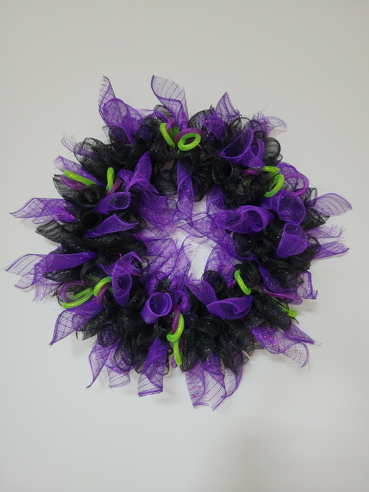 Halloween Deco Mesh Front Door Wreath Wall Decoration 18″ purple green black
