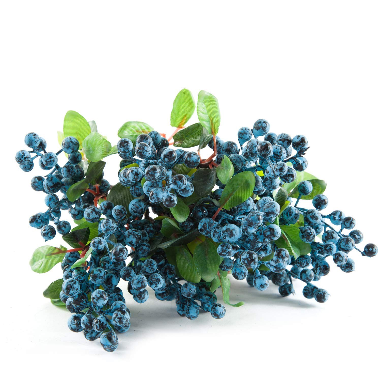 SHACOS Artificial Blue Berry Stems Pack of 20 Fake Blue Berries with Green Le…