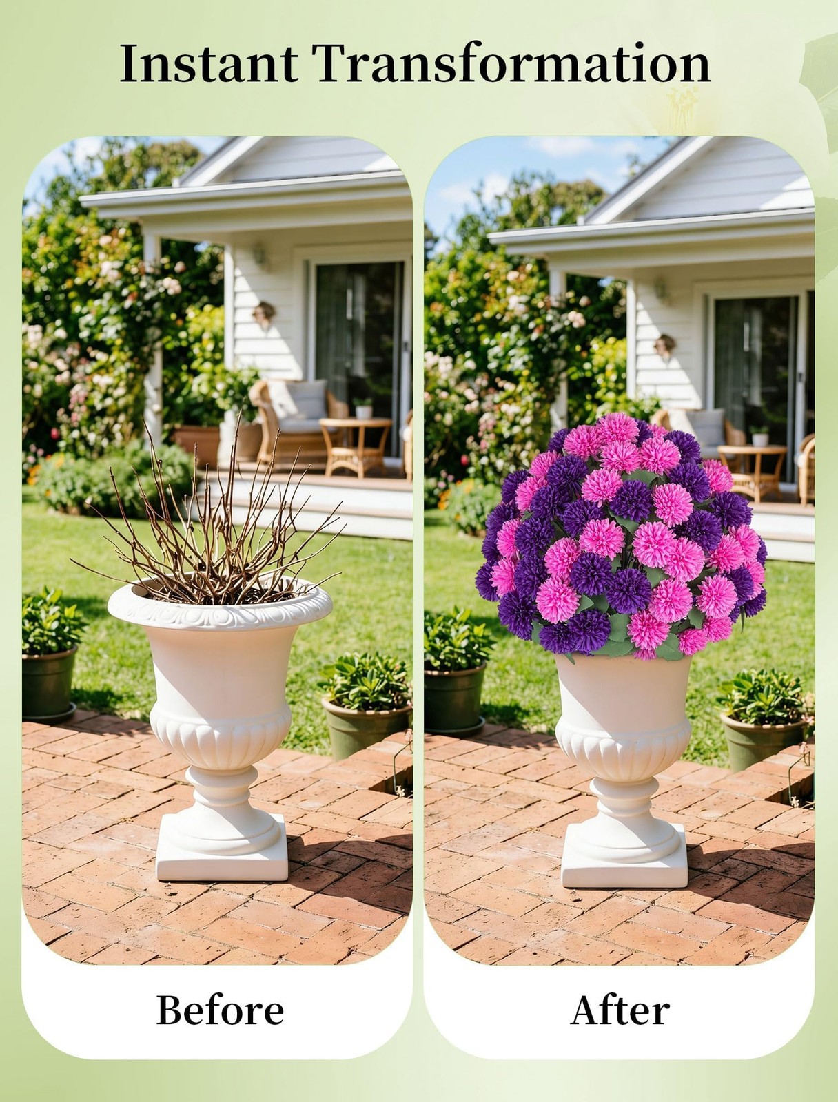 Fake Outdoor Flowers with Stakes – Set of 2 Pink Purple 33″ H X 19.7″ W Artif…