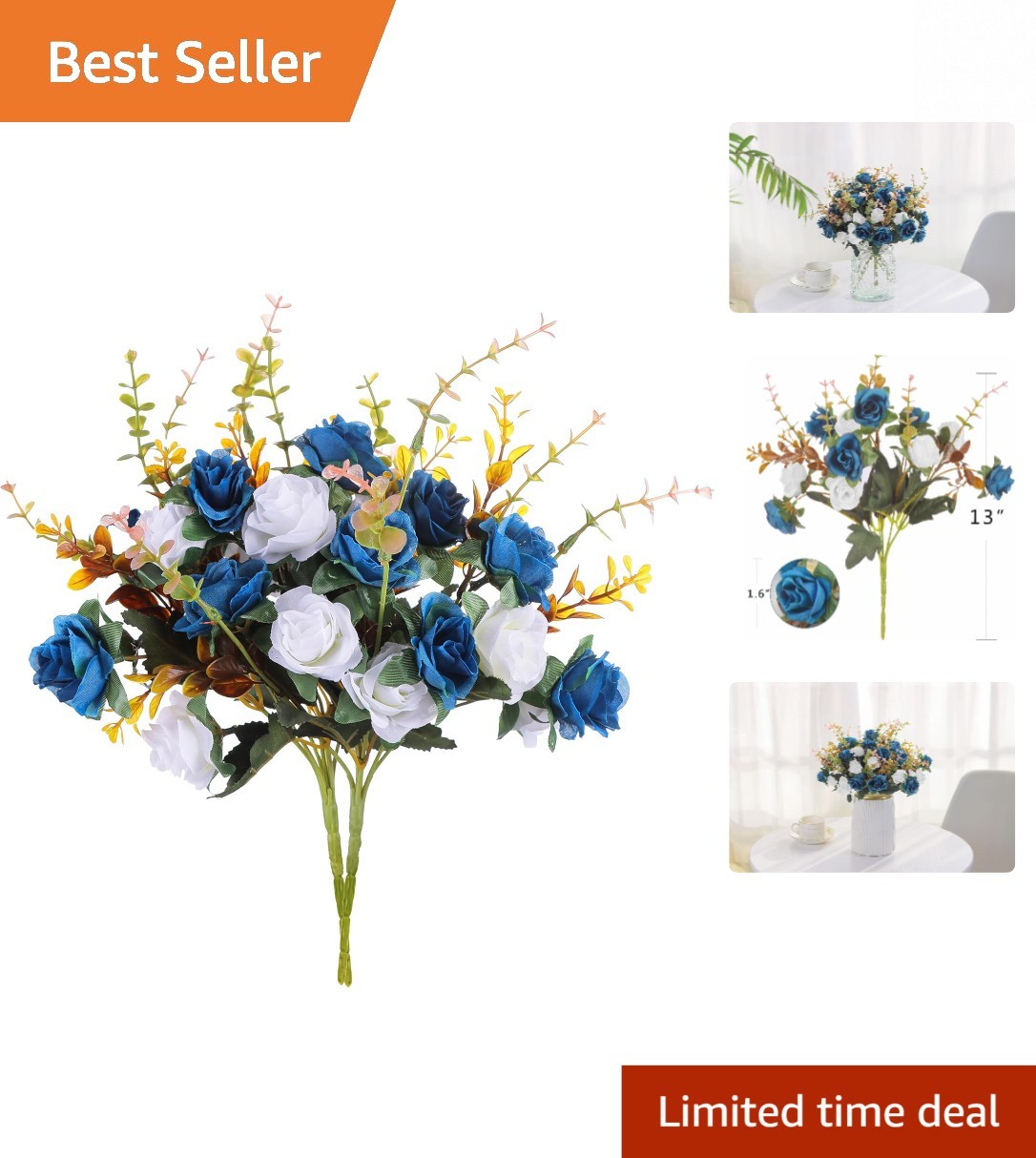 Elegant Dark Blue Artificial Roses – 2 Packs of 24 Silk Flowers for All Occas…