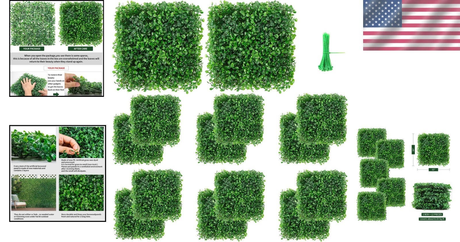Versatile Artificial Boxwood Hedges – 12 Panels for Privacy & Aesthetic Appeal