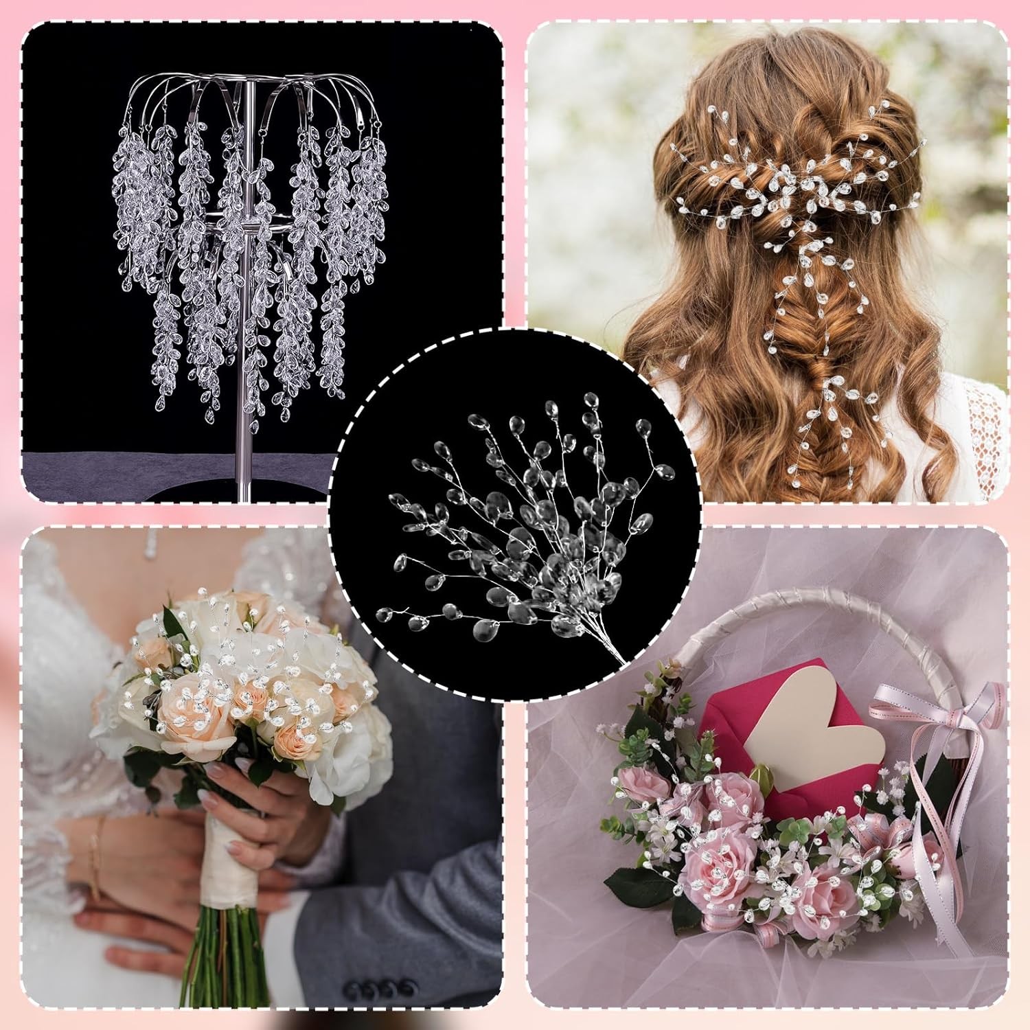 20PCS Clear Acrylic Crystal Flower Branches Bead Drop Bouquets Wedding Decor