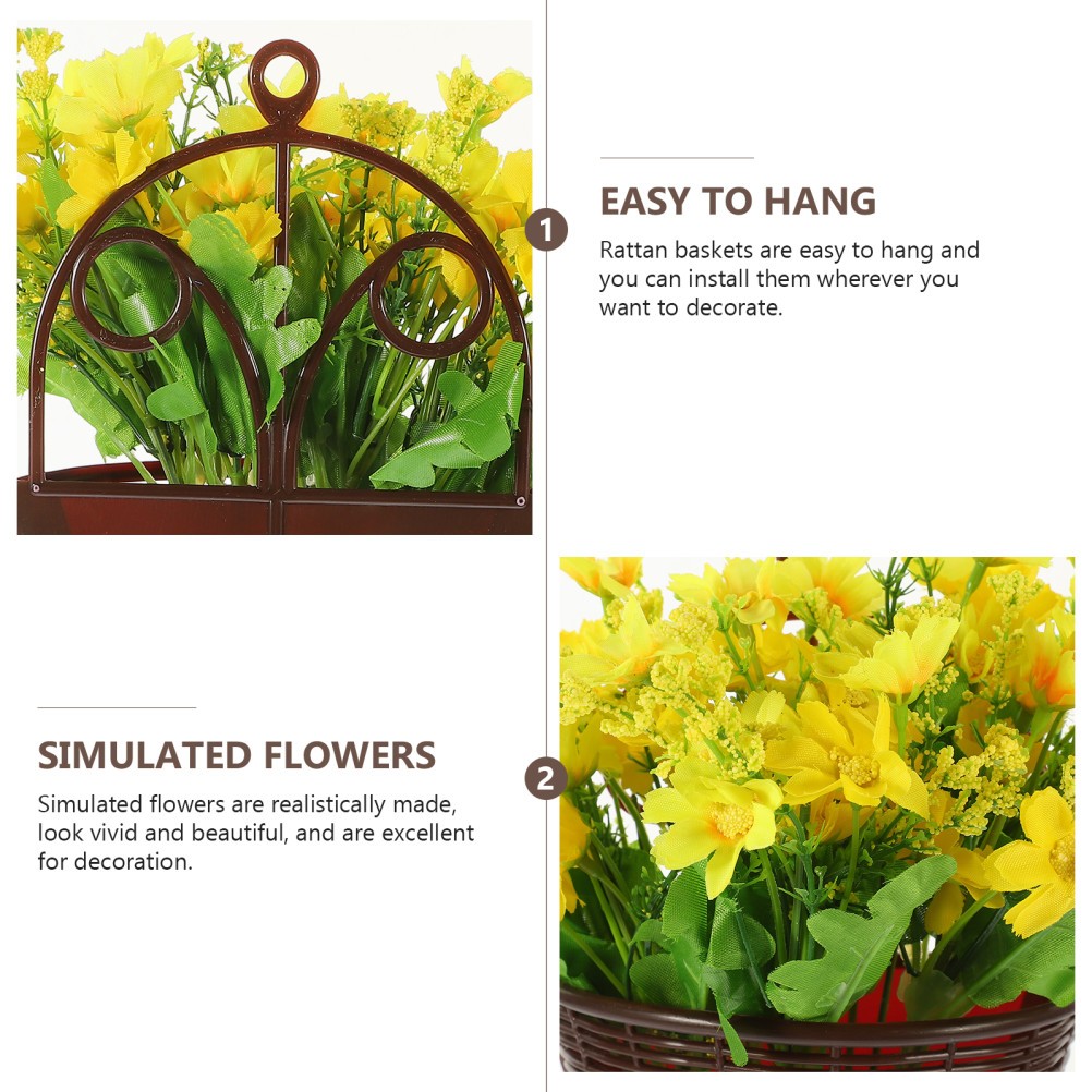 Realistic Yellow Artificial Flower Basket for Door Hanging Decorative Display