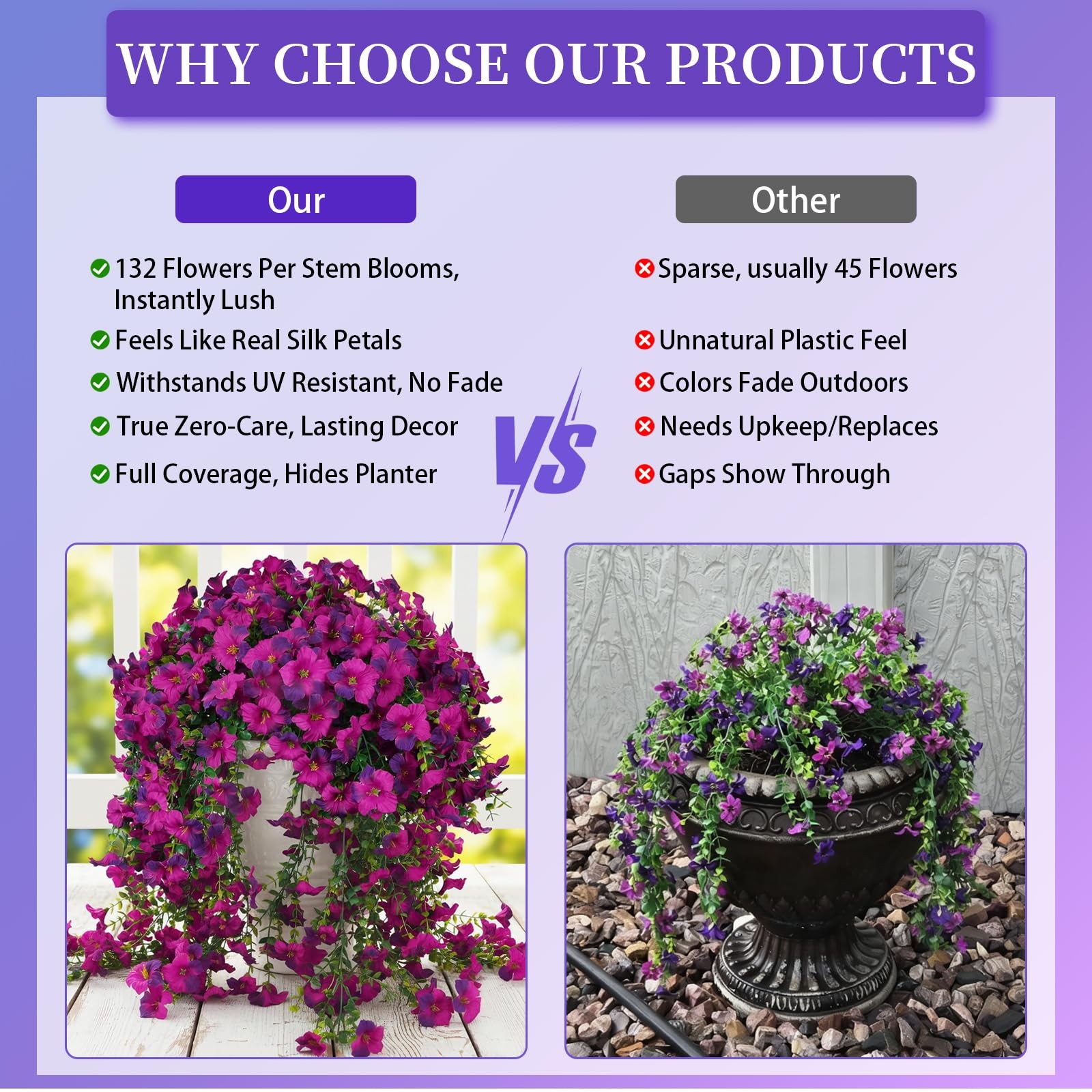 3PCS 396 Heads Artificial Morning Glory Flowers for Outdoors Faux Hanging Flo…