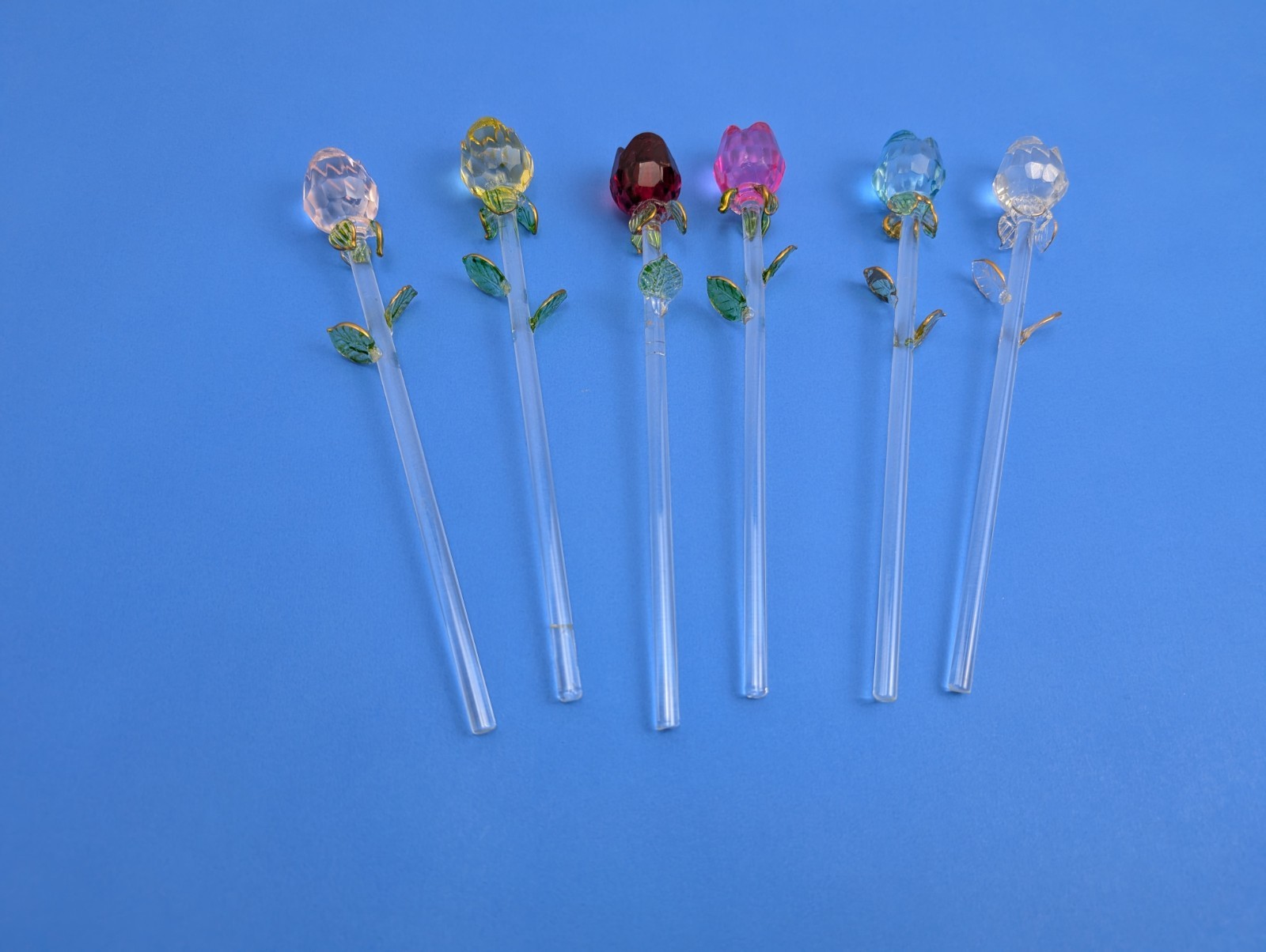 Set of 6 Exquisite Glass Stem Roses for Floral Bouquet