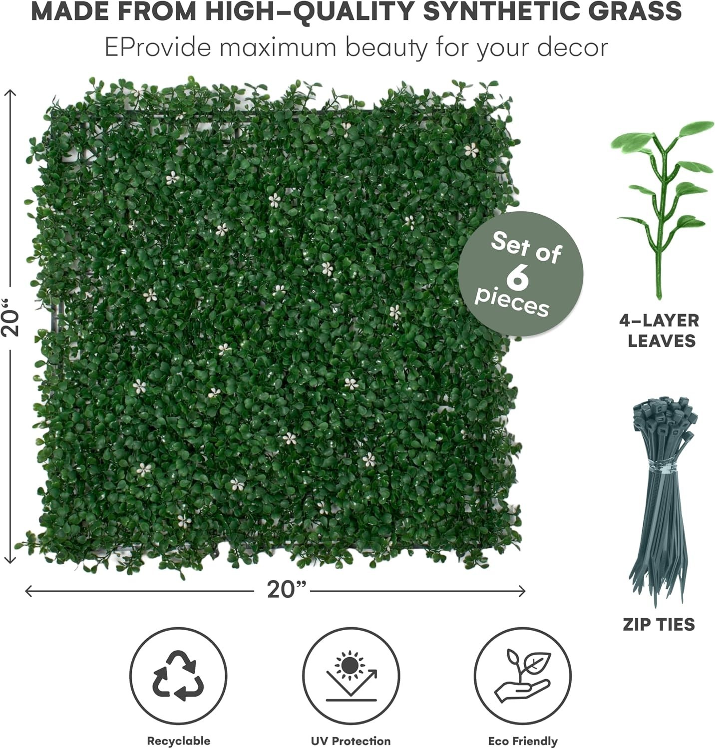 Artificial Boxwood Hedge Panels Greenery Wall Decor Indoor Outdoor Pack of 6