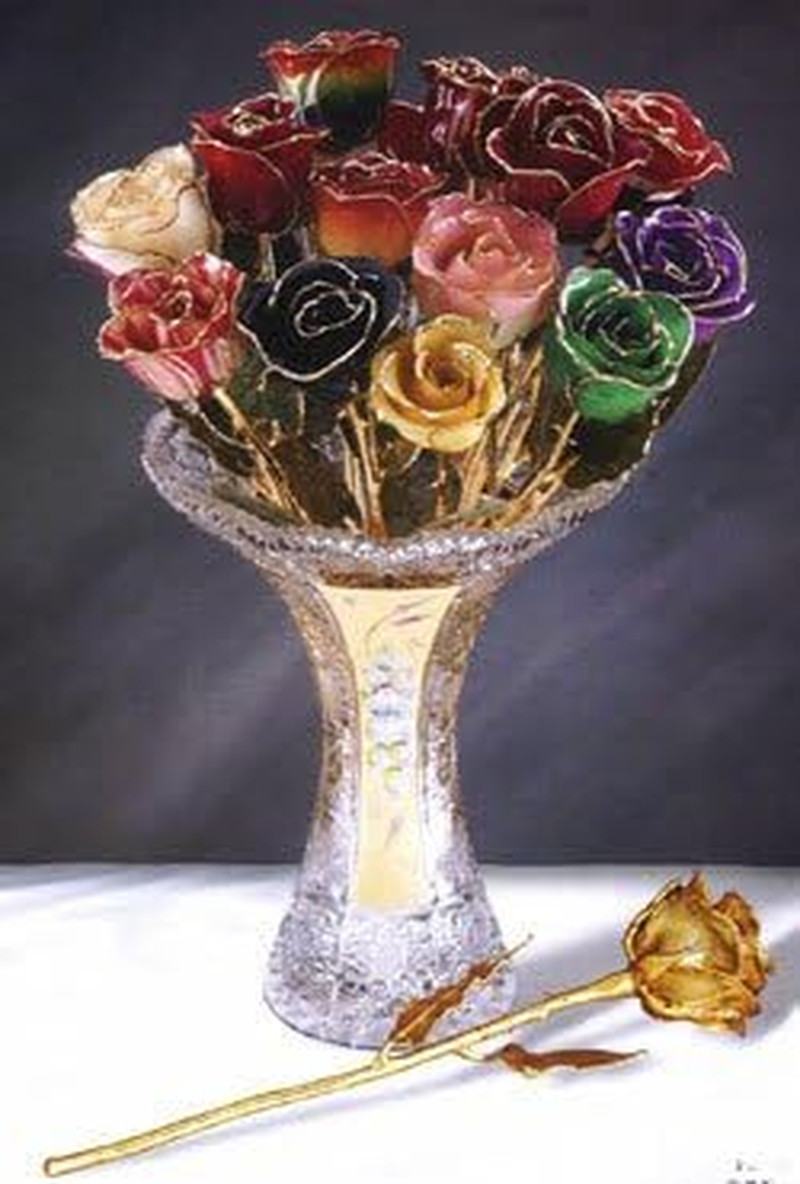 24K Gold Dipped Real Rose 11″ with Gift Box – White & Blue Opal