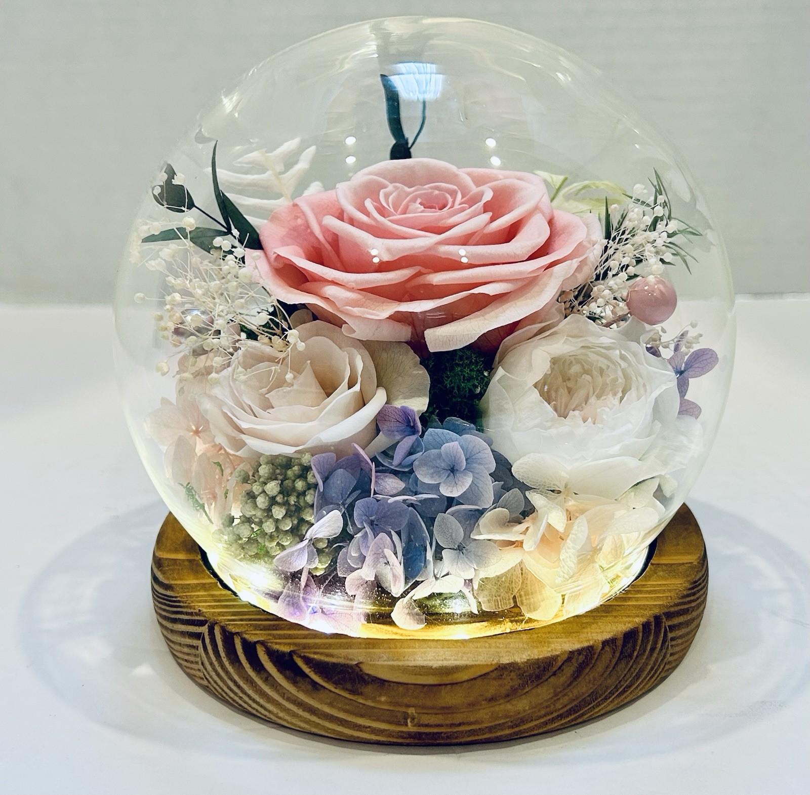 Preserved Flowers in Glass Dome with LED Light Forever Roses That Last