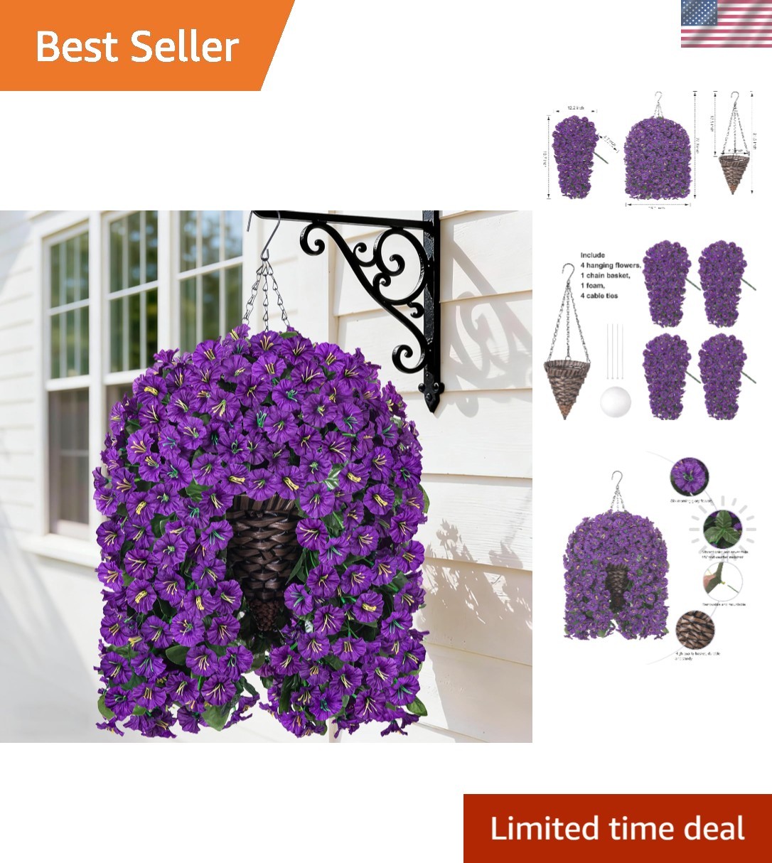 Artificial Faux Hanging Flowers Plants Basket for Outdoor Outside Porch Decor…