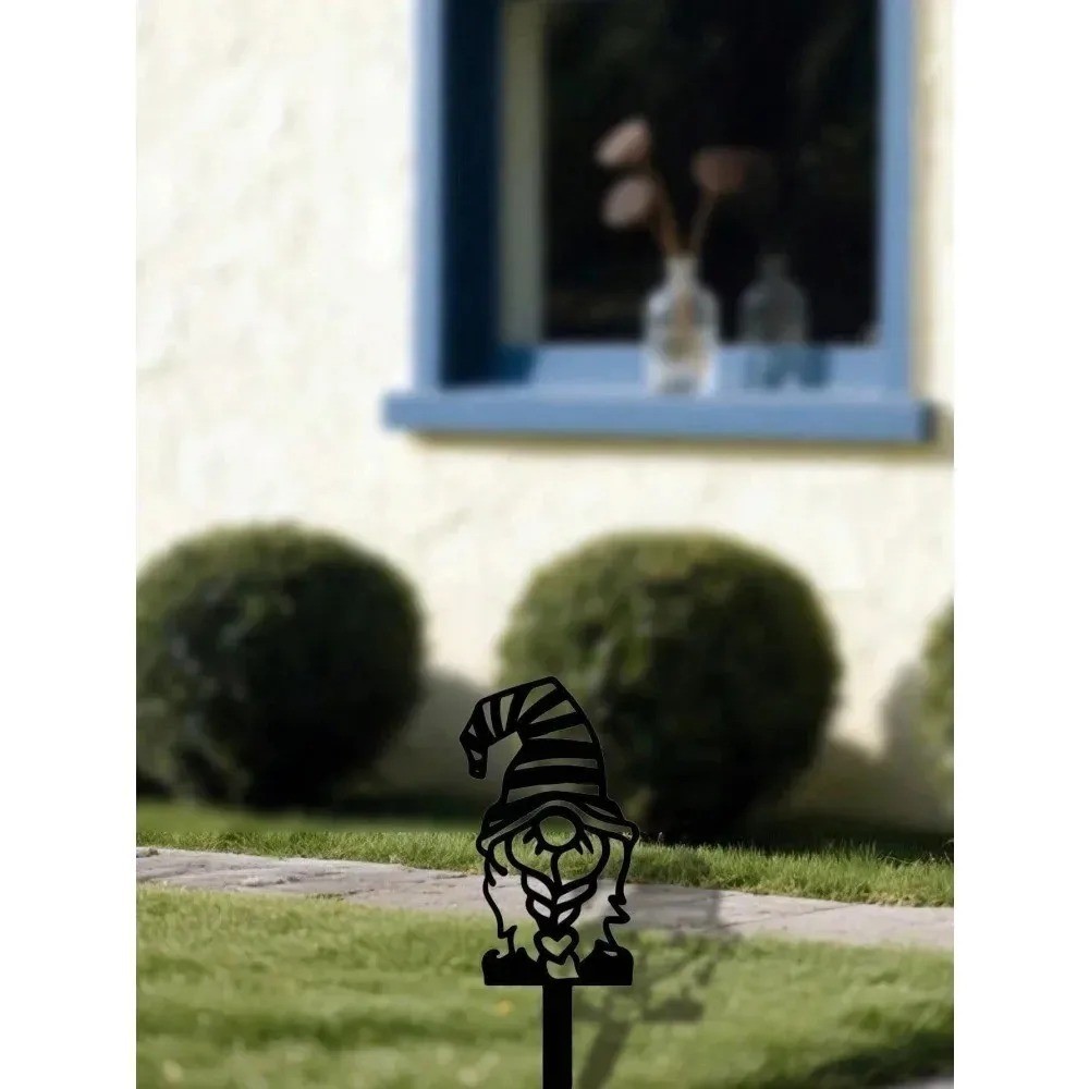 Fairy Garden Steel Sculpture with Pointed Hat Whimsical Outdoor Yard Patio Decor