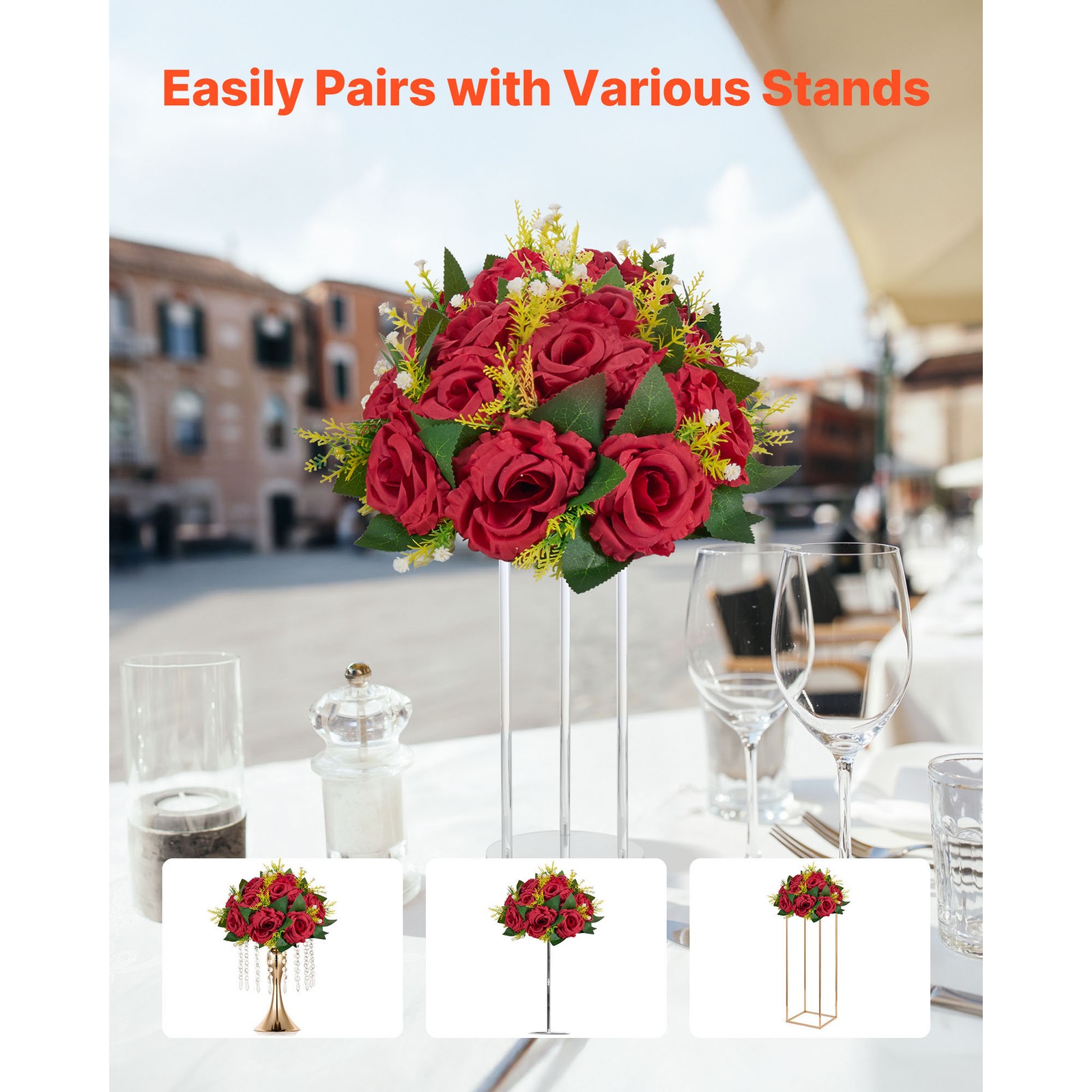 Uimoso Artificial Flower Balls for Wedding Decorations, Set of 10, Red