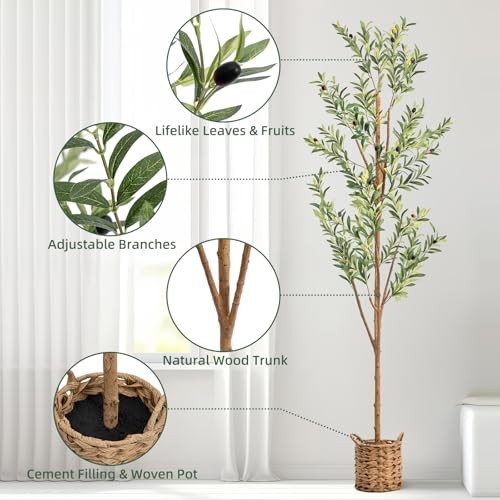 6ft Artificial Olive Tree with LED Fairy Lights, Tall Faux Potted 5ft 11in