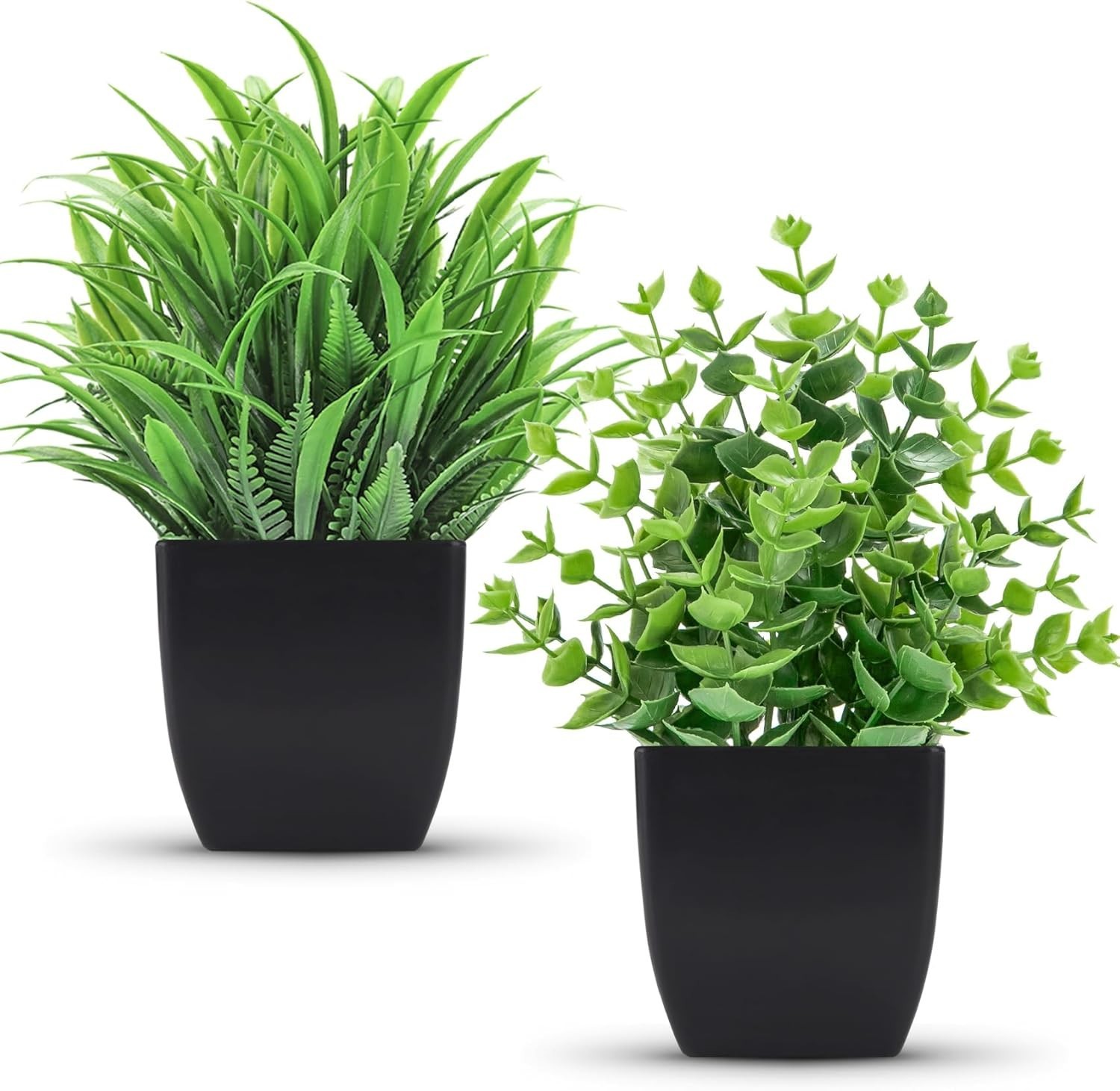 2 Pack Fake Plants Small Artificial Potted Plants Faux Plants Black Bathroom Acc