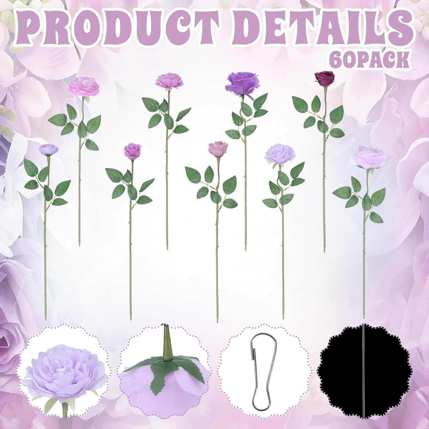 60 Pack Purple Rose Hanging Floral Garland for Weddings & Parties Decor